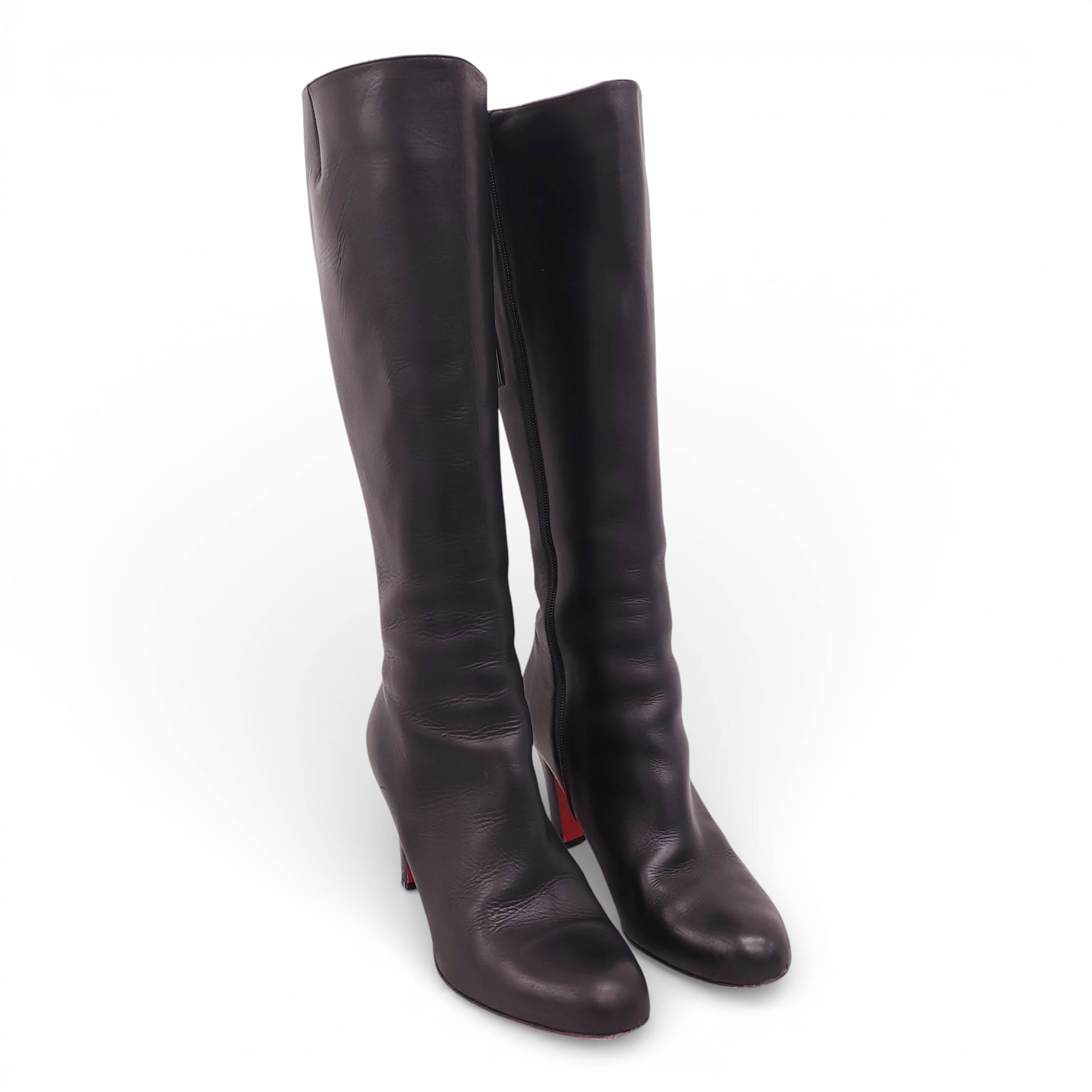 CHRISTIAN LOUBOUTIN BLACK LEATHER CALF BOOTS - SIZE 40.5
