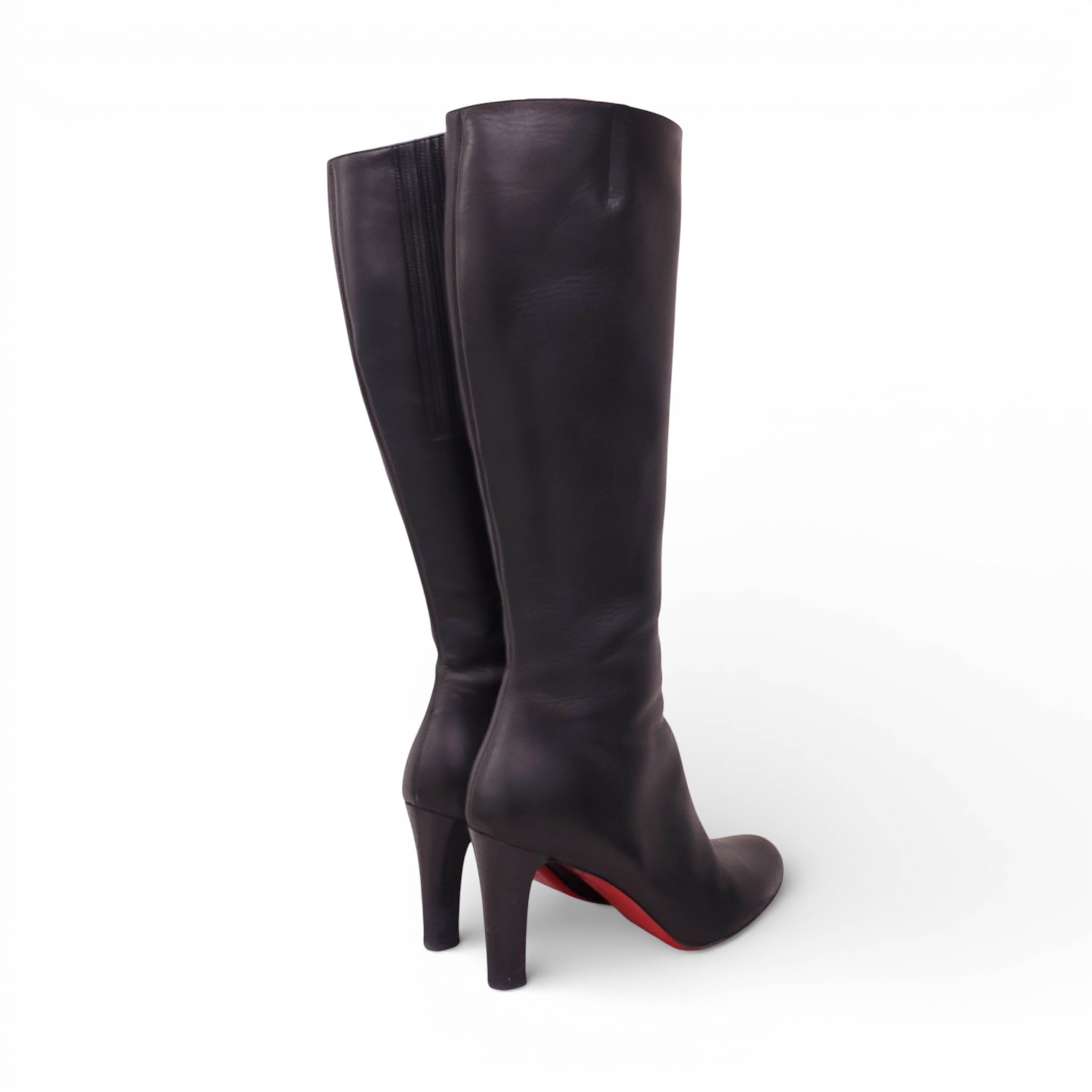 CHRISTIAN LOUBOUTIN BLACK LEATHER CALF BOOTS - SIZE 40.5