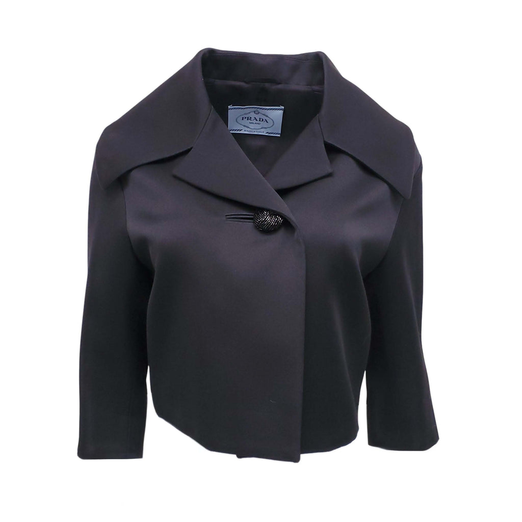 PRADA BLACK CROPPED JACKET WITH BEADING - SIZE 42