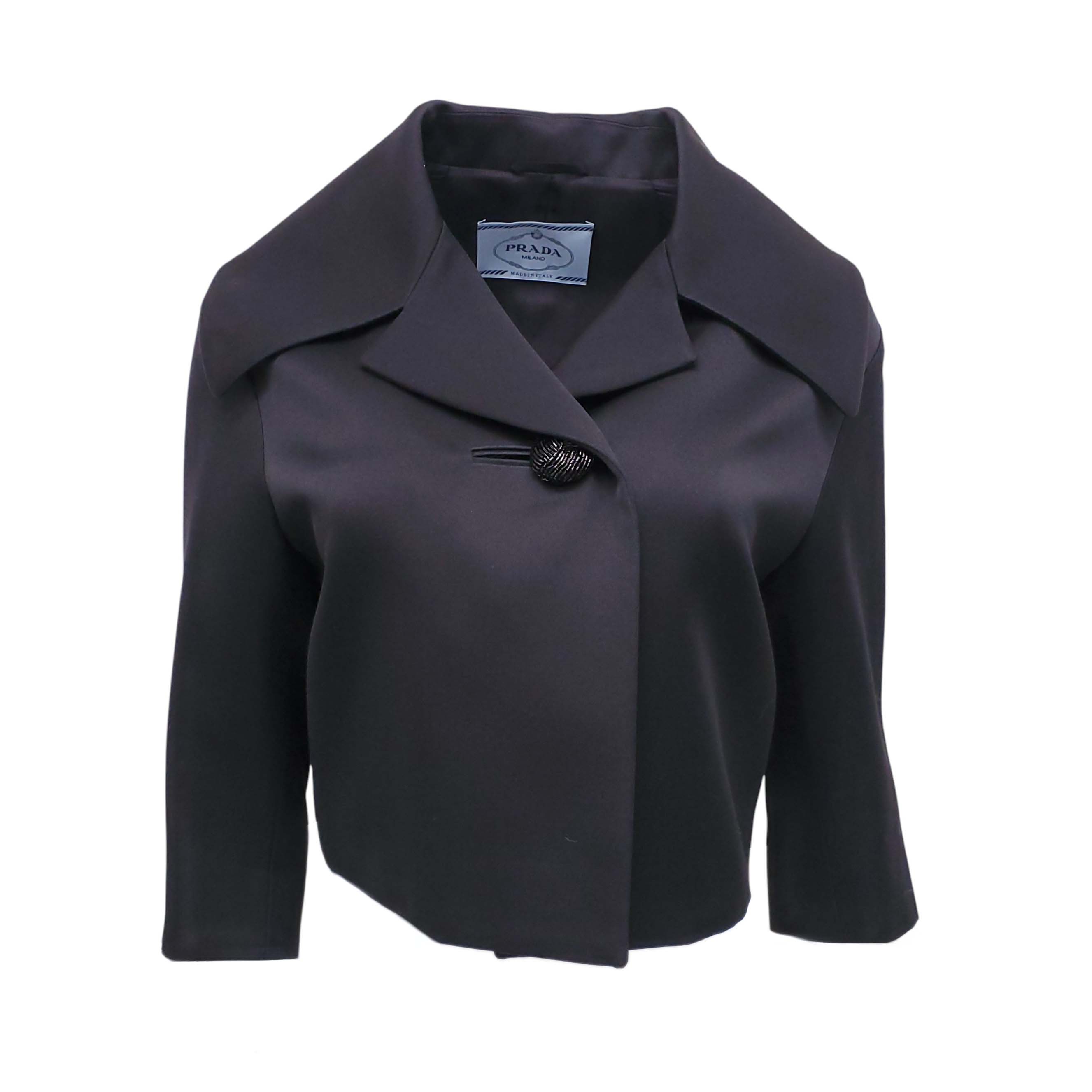 PRADA BLACK CROPPED JACKET WITH BEADING - SIZE 42