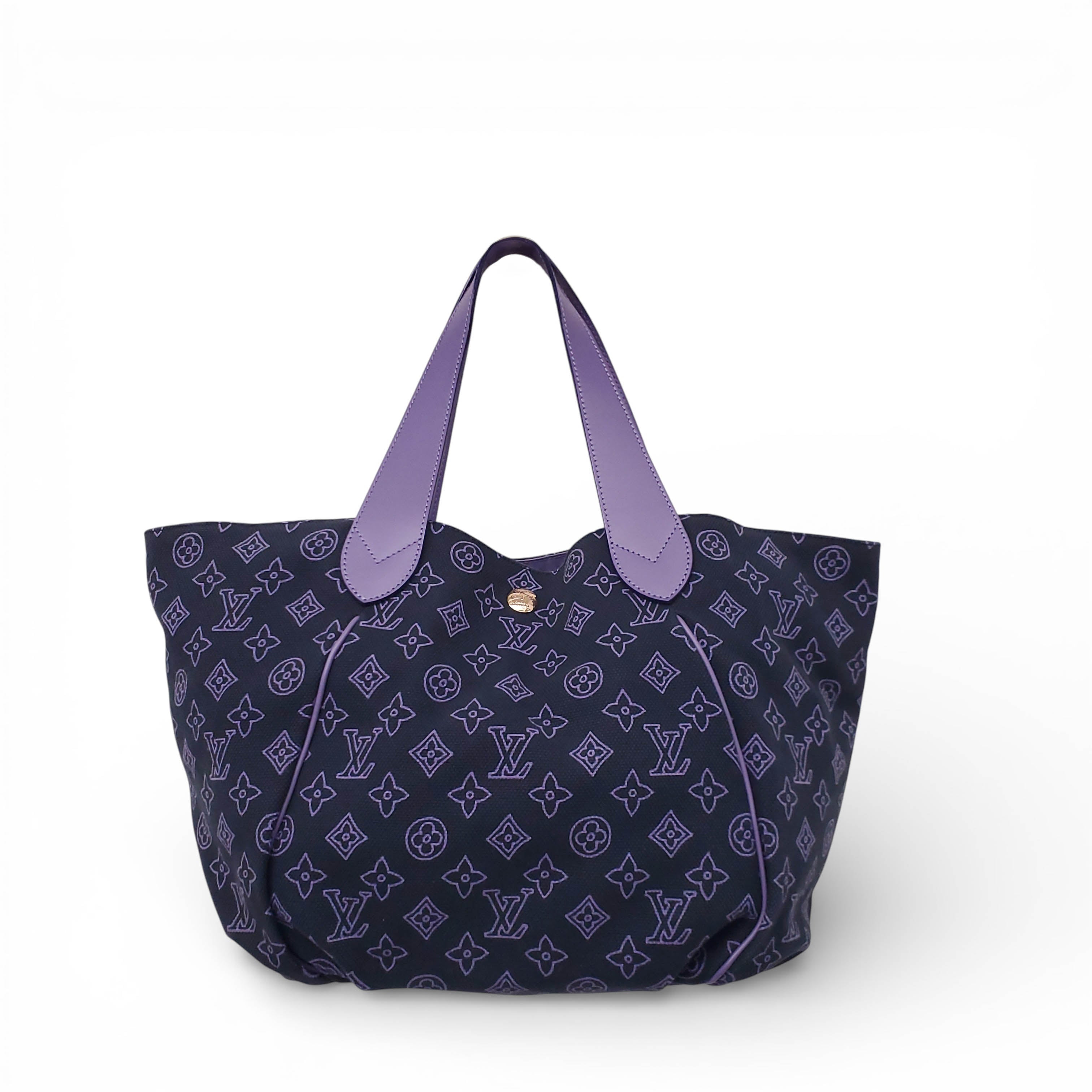 LOUIS VUITTON NAVY AND PURPLE CABAS IPANEMA GM WITH POUCH
