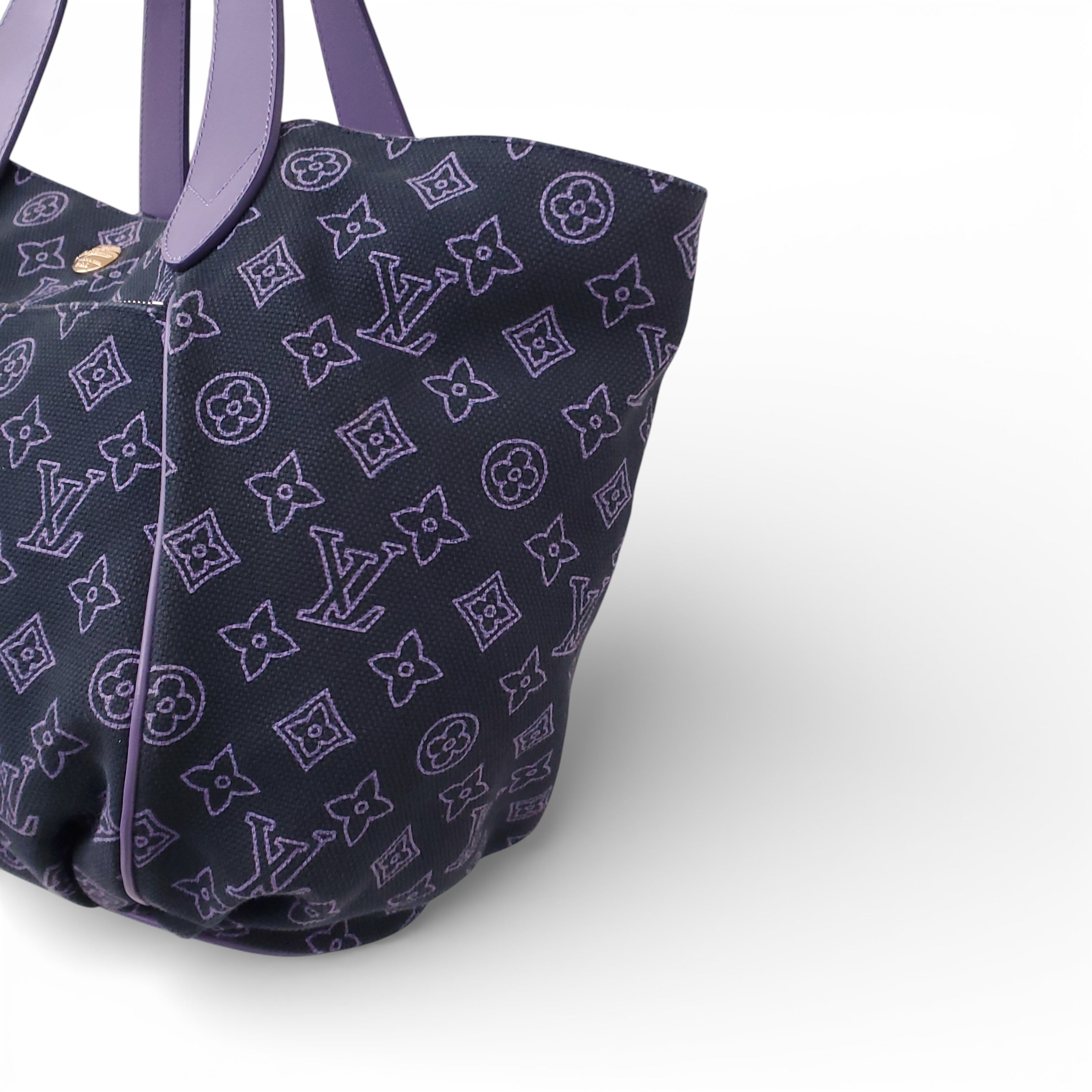 LOUIS VUITTON NAVY AND PURPLE CABAS IPANEMA GM WITH POUCH