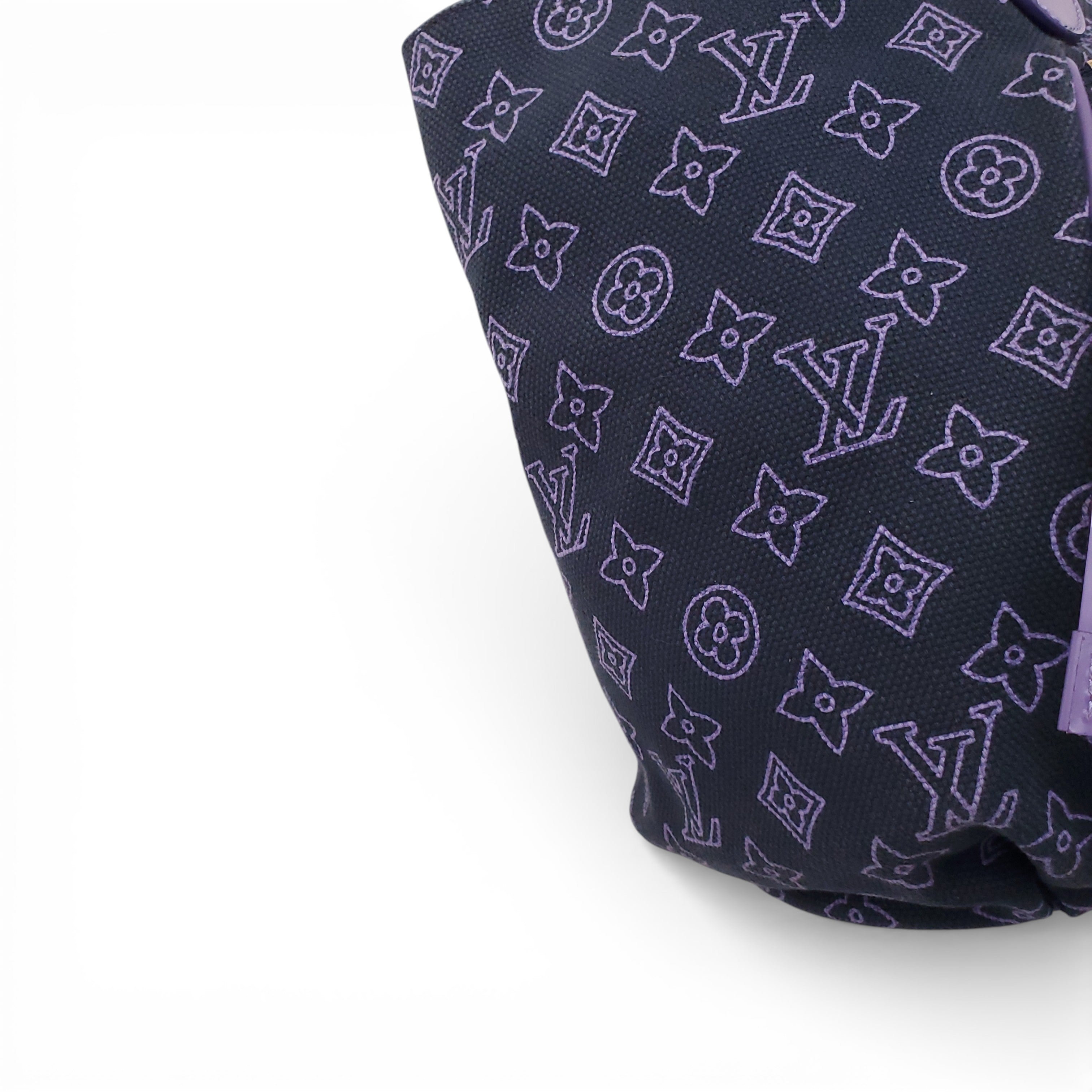 LOUIS VUITTON NAVY AND PURPLE CABAS IPANEMA GM WITH POUCH