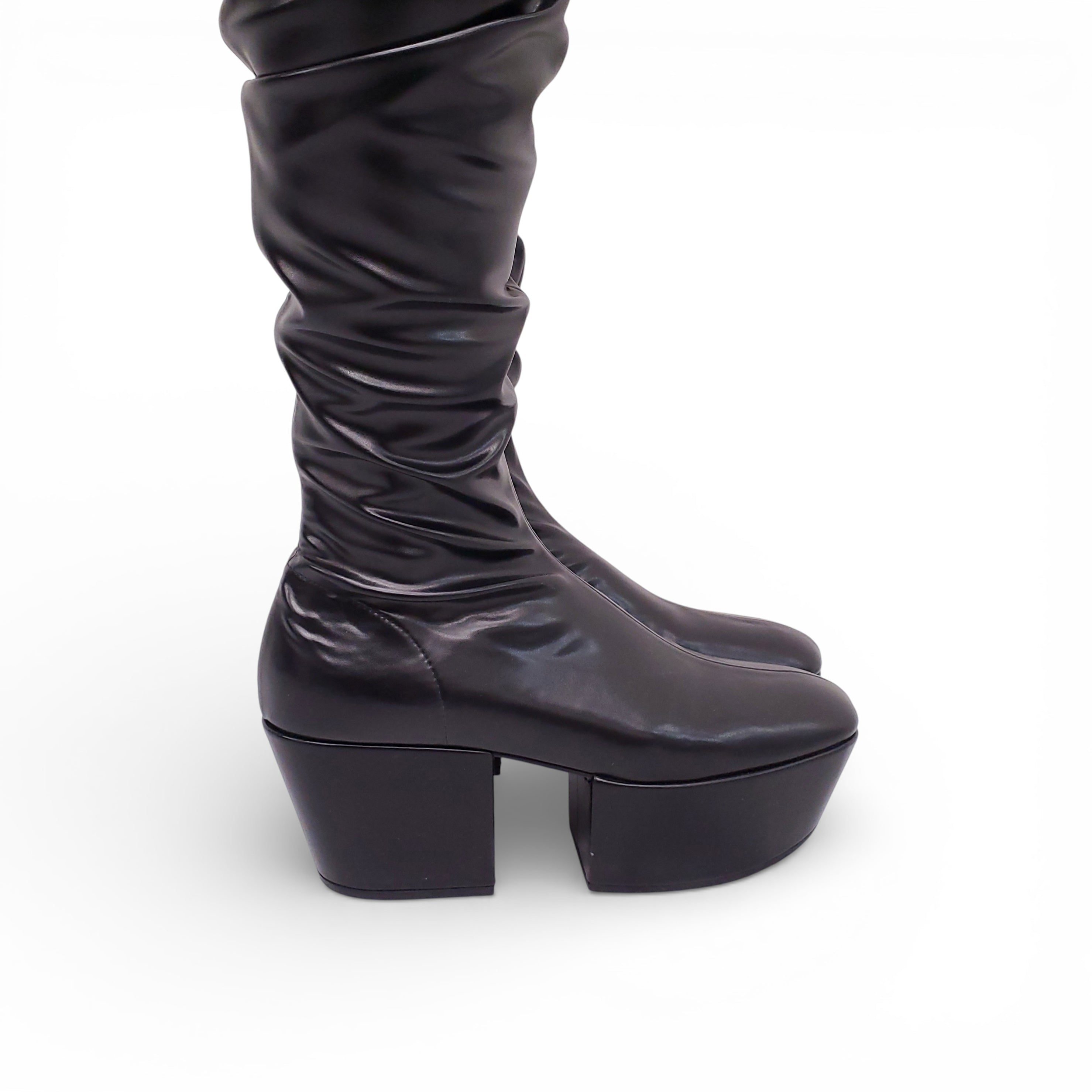 PRADA BLACK LOGO THIGH HIGH BOOTS - SIZE 37.5