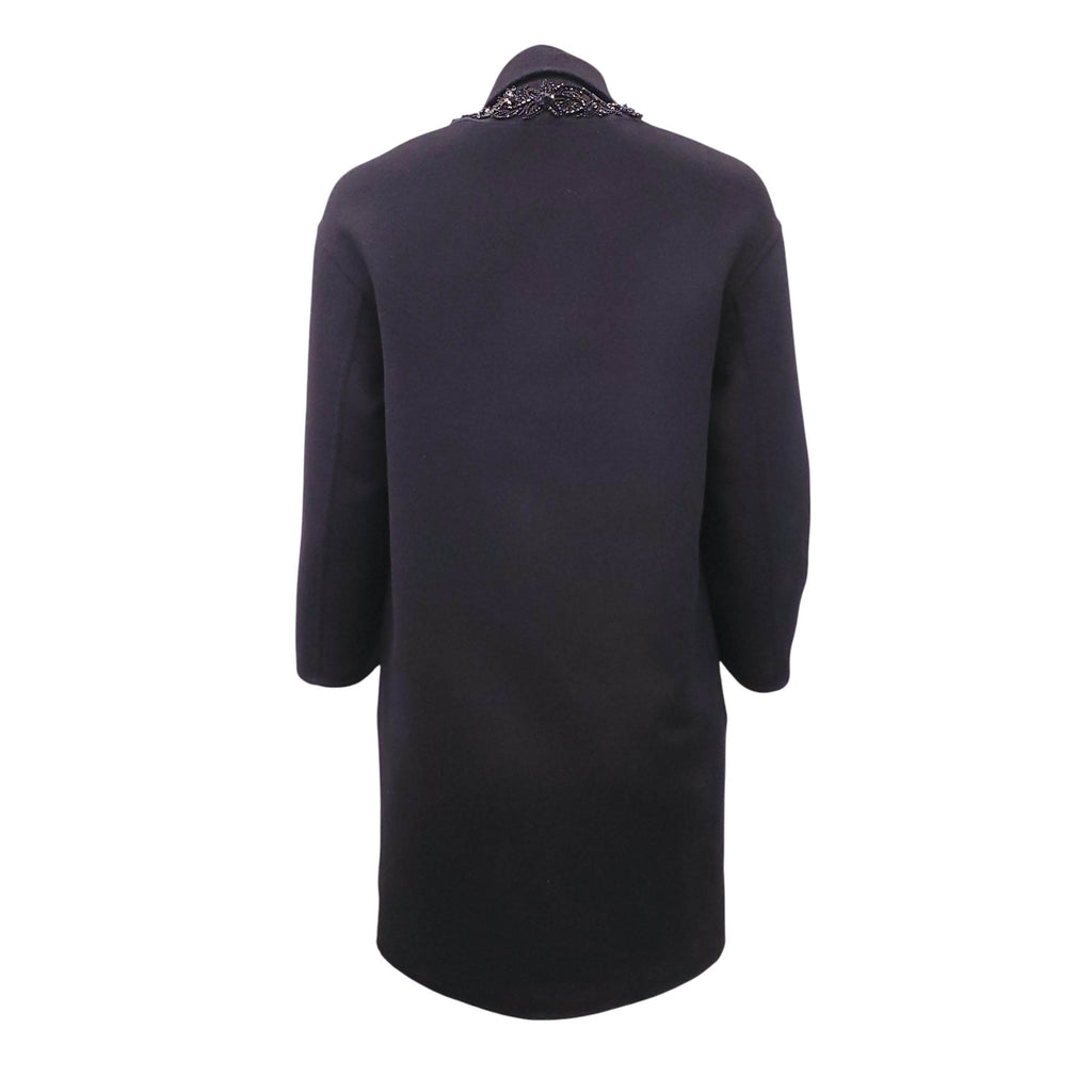 PRADA BLACK WOOL BLEND COAT WITH SILVER STONE DETAIL - SIZE 36