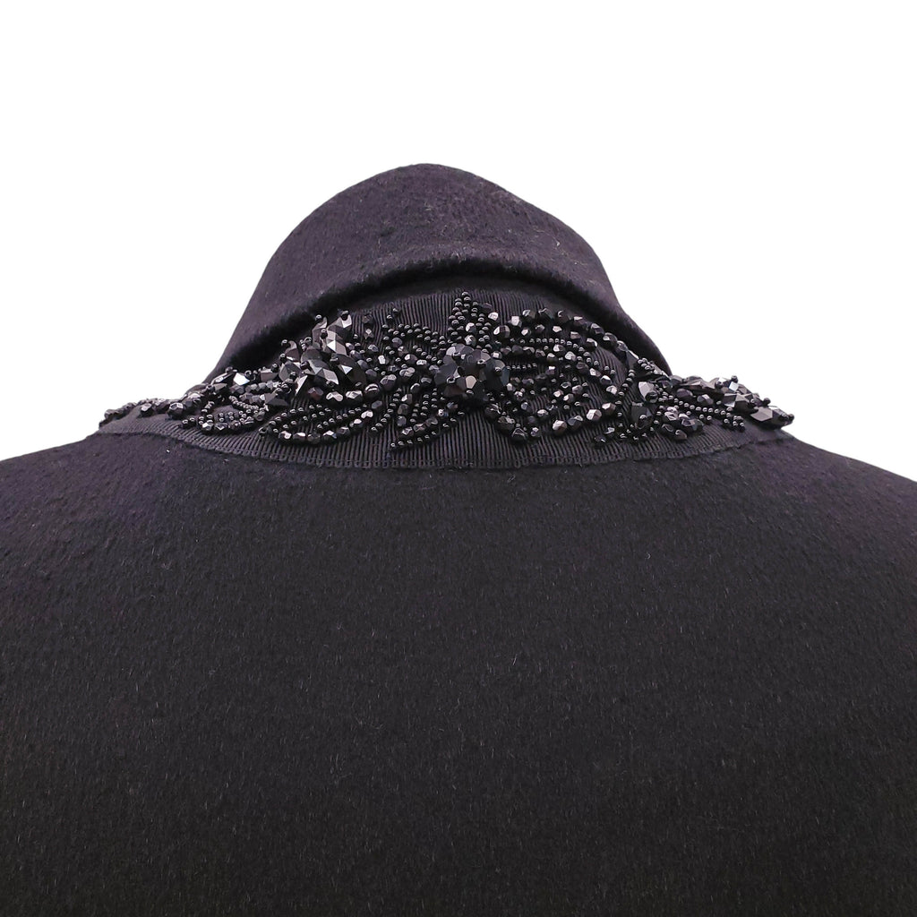 PRADA BLACK WOOL BLEND COAT WITH SILVER STONE DETAIL - SIZE 36