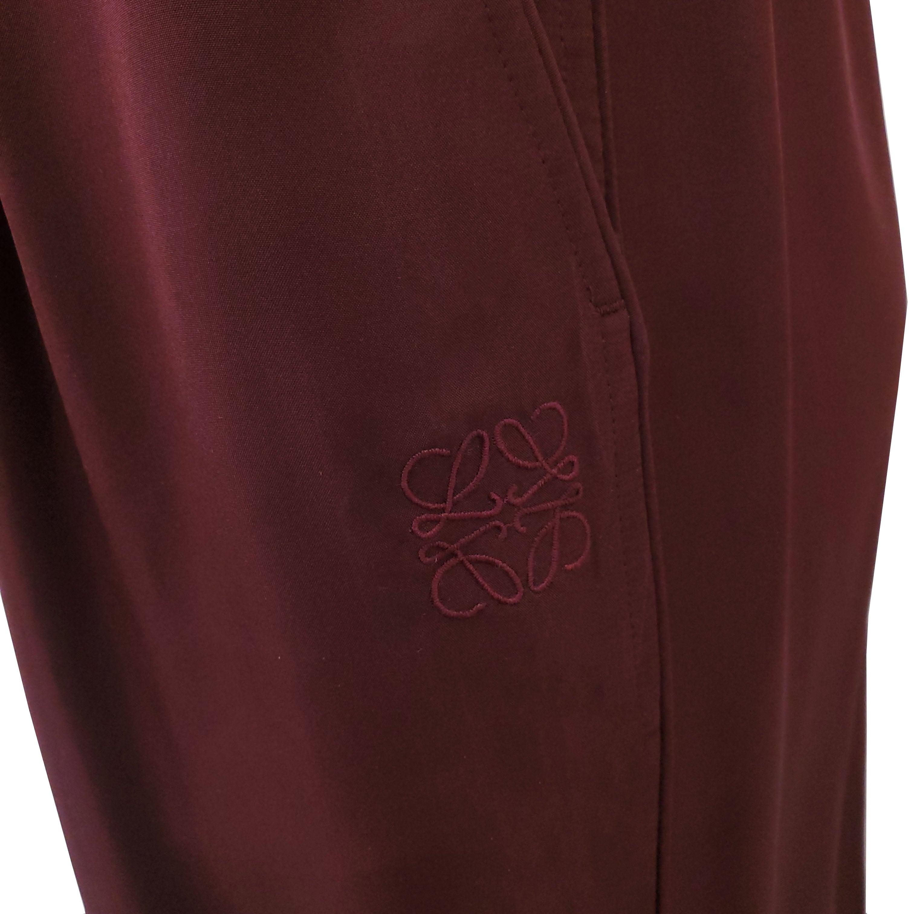 LOEWE BURGUNDY PLEATED SILK TROUSERS WITH LOGO - SIZE XS