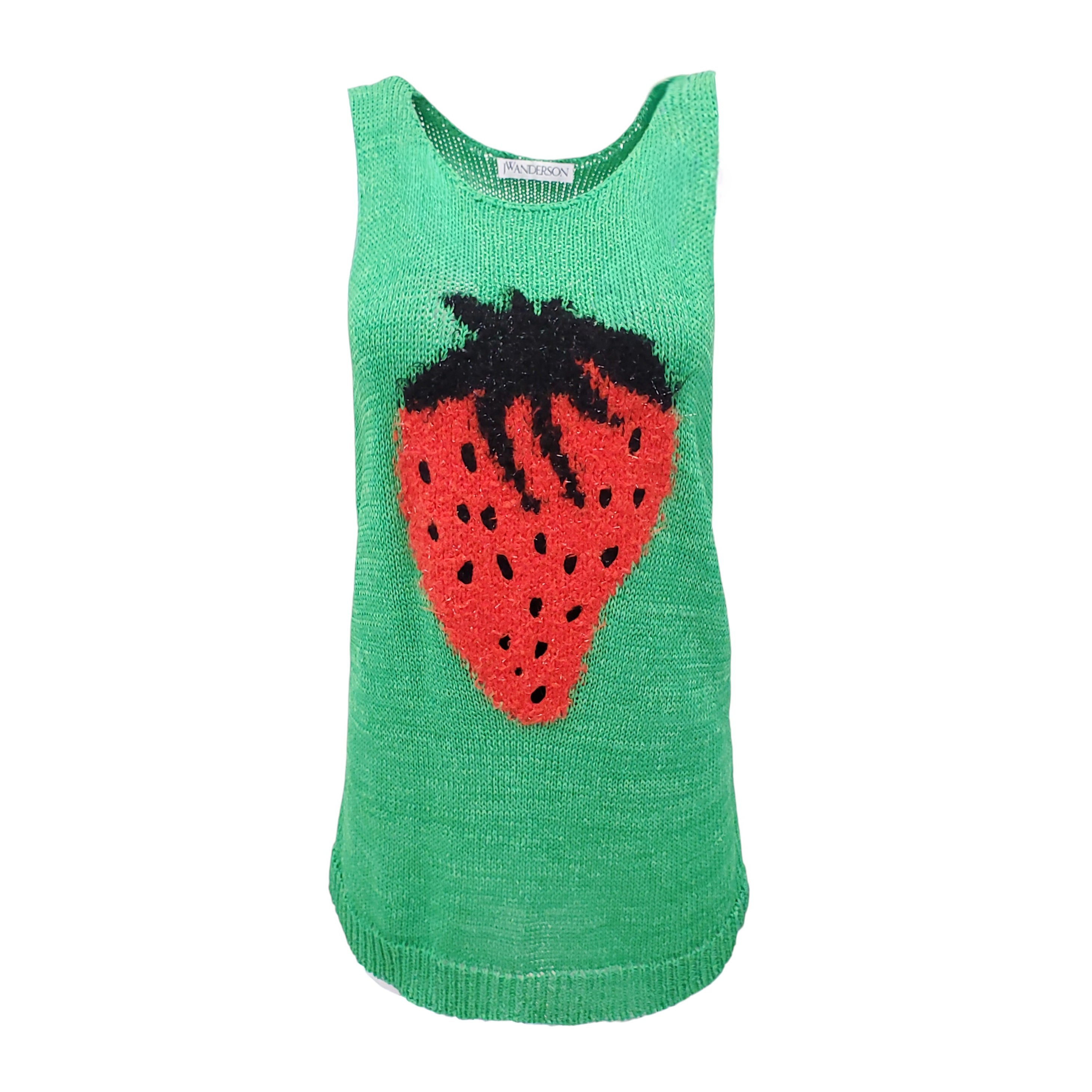 JW ANDERSON GREEN KNIT STRAWBERRY TANK TOP - SIZE XL