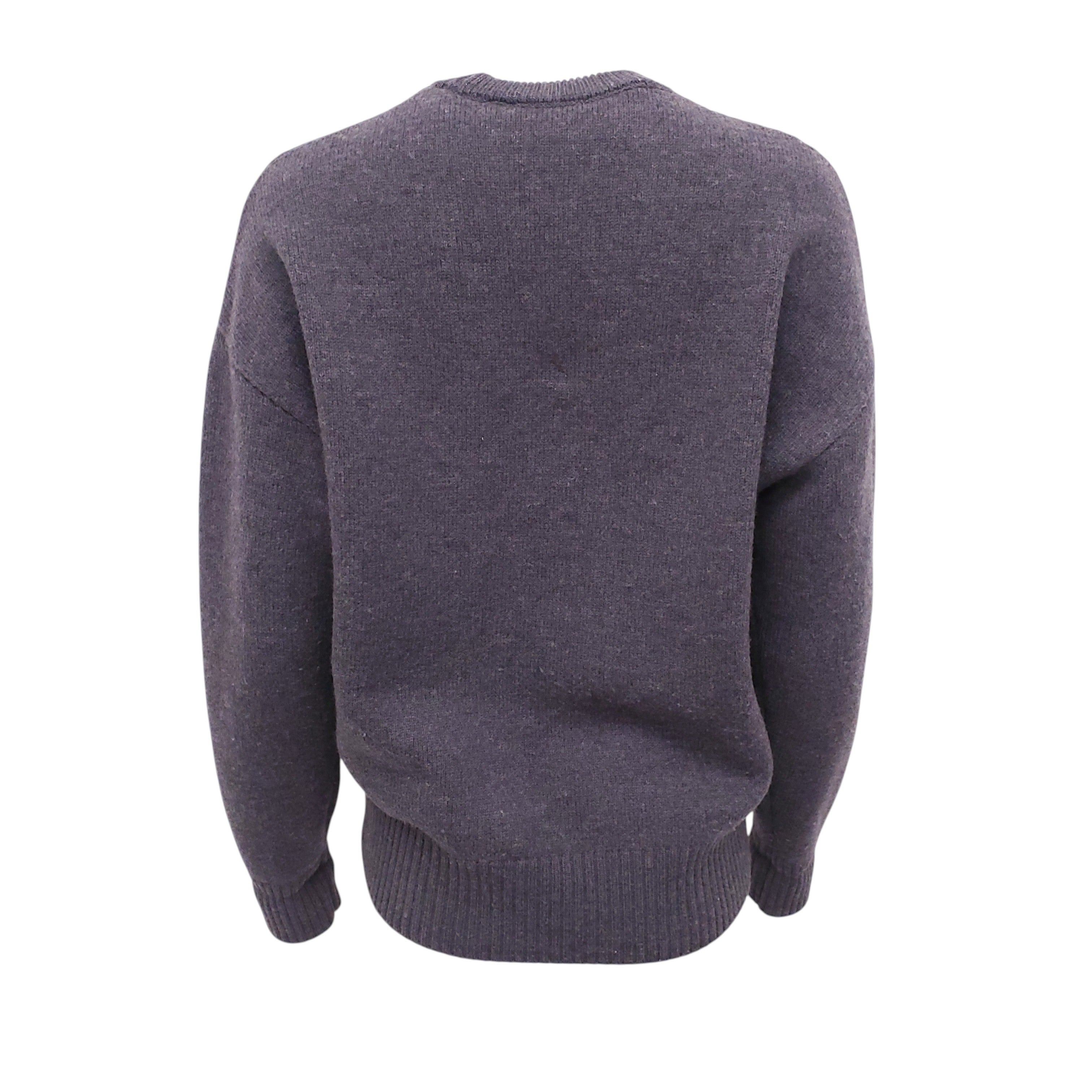 AMI PARIS GREY AND RED LOGO KNIT SWEATER - SIZE S