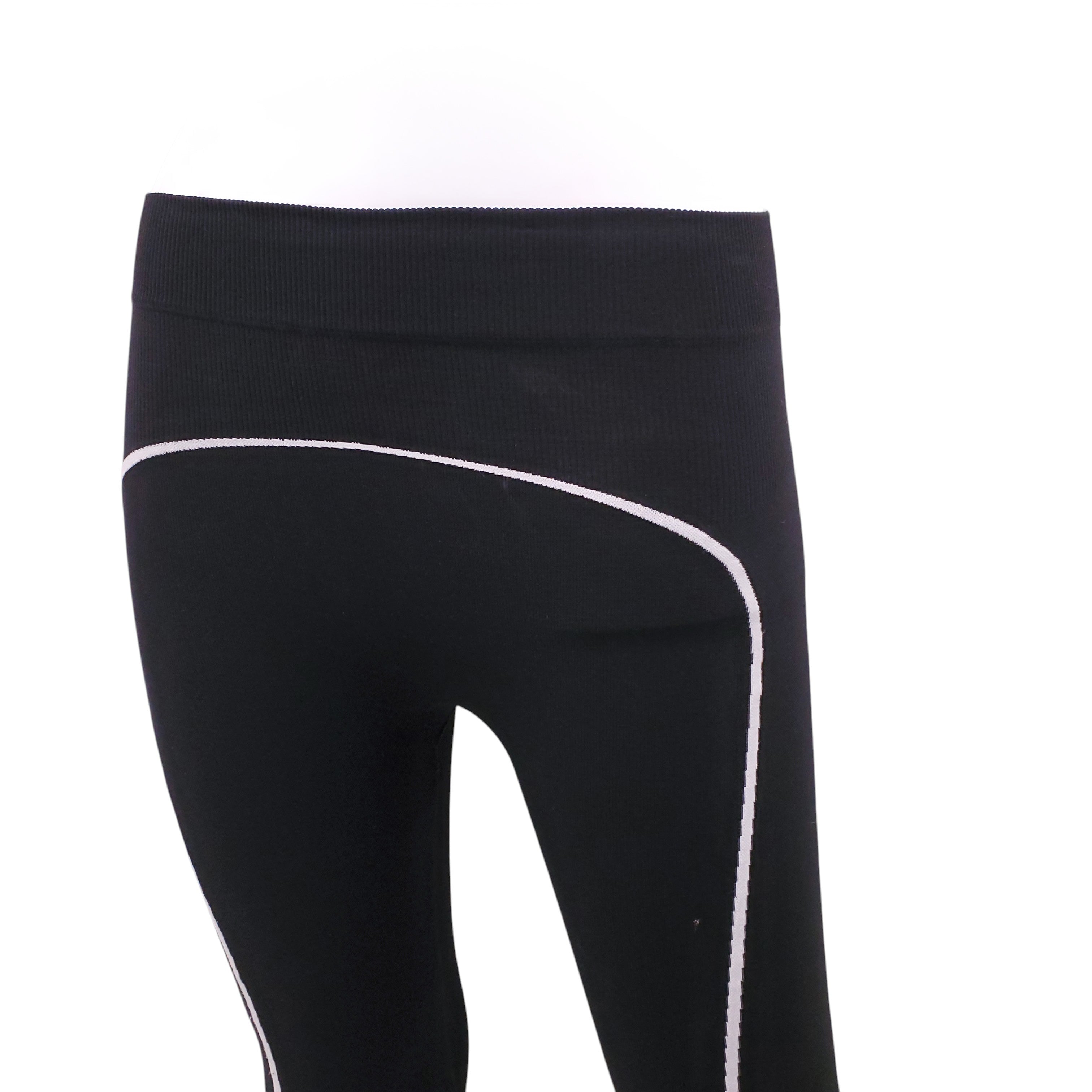 OFF-WHITE BLACK LOGO LEGGINGS WITH WHITE STRIPE DETAIL - SIZE S