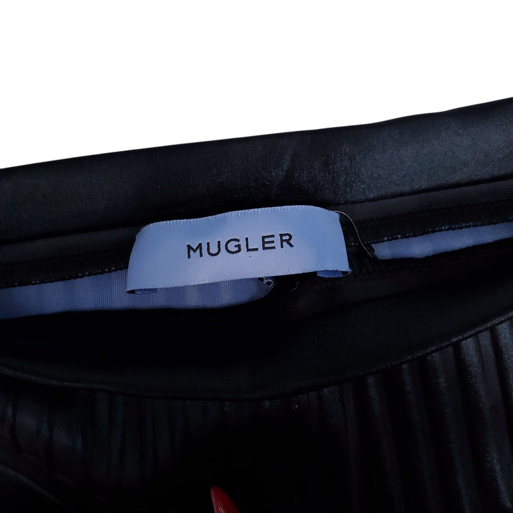 MUGLER BLACK COATED LEGGINGS - SIZE 36