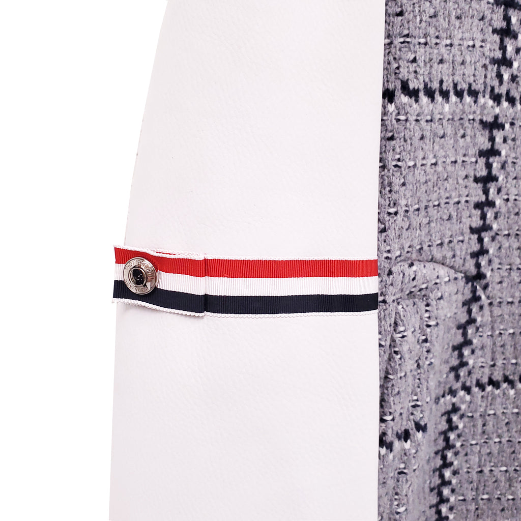 THOM BROWNE GREY WOOL VARSITY JACKET WITH LEATHER SLEEVES - SIZE 40
