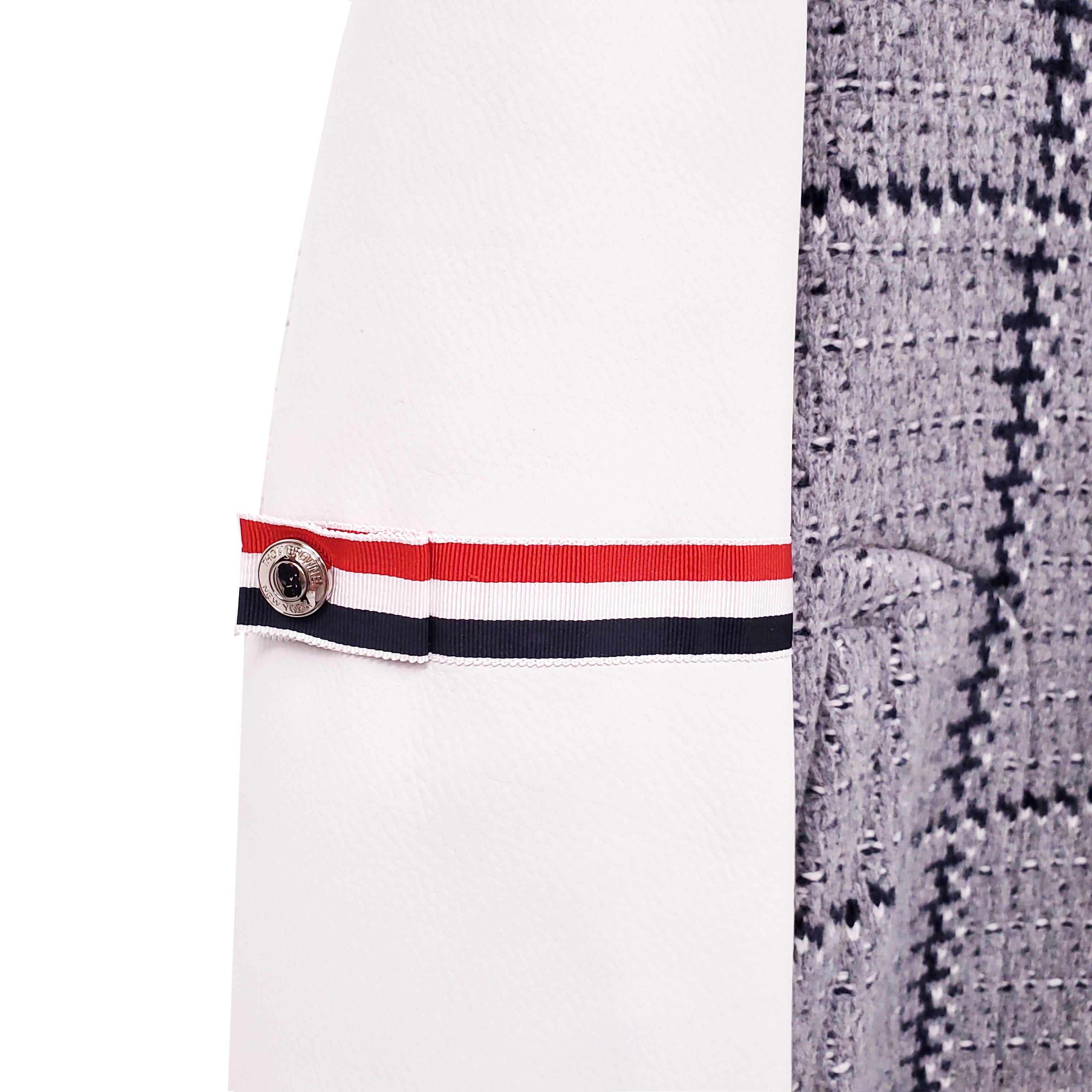 THOM BROWNE GREY WOOL VARSITY JACKET WITH LEATHER SLEEVES - SIZE 40