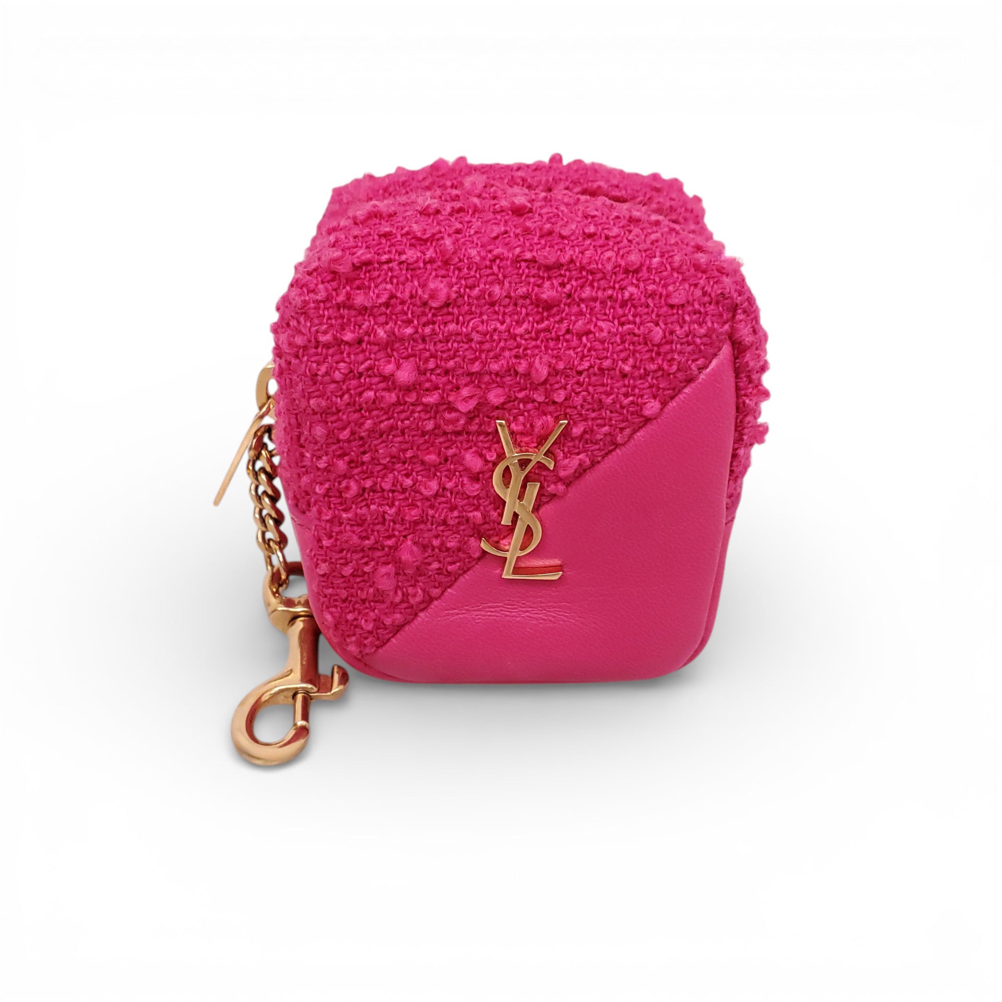 SAINT LAURENT PINK TWEED CUBE KEYRING