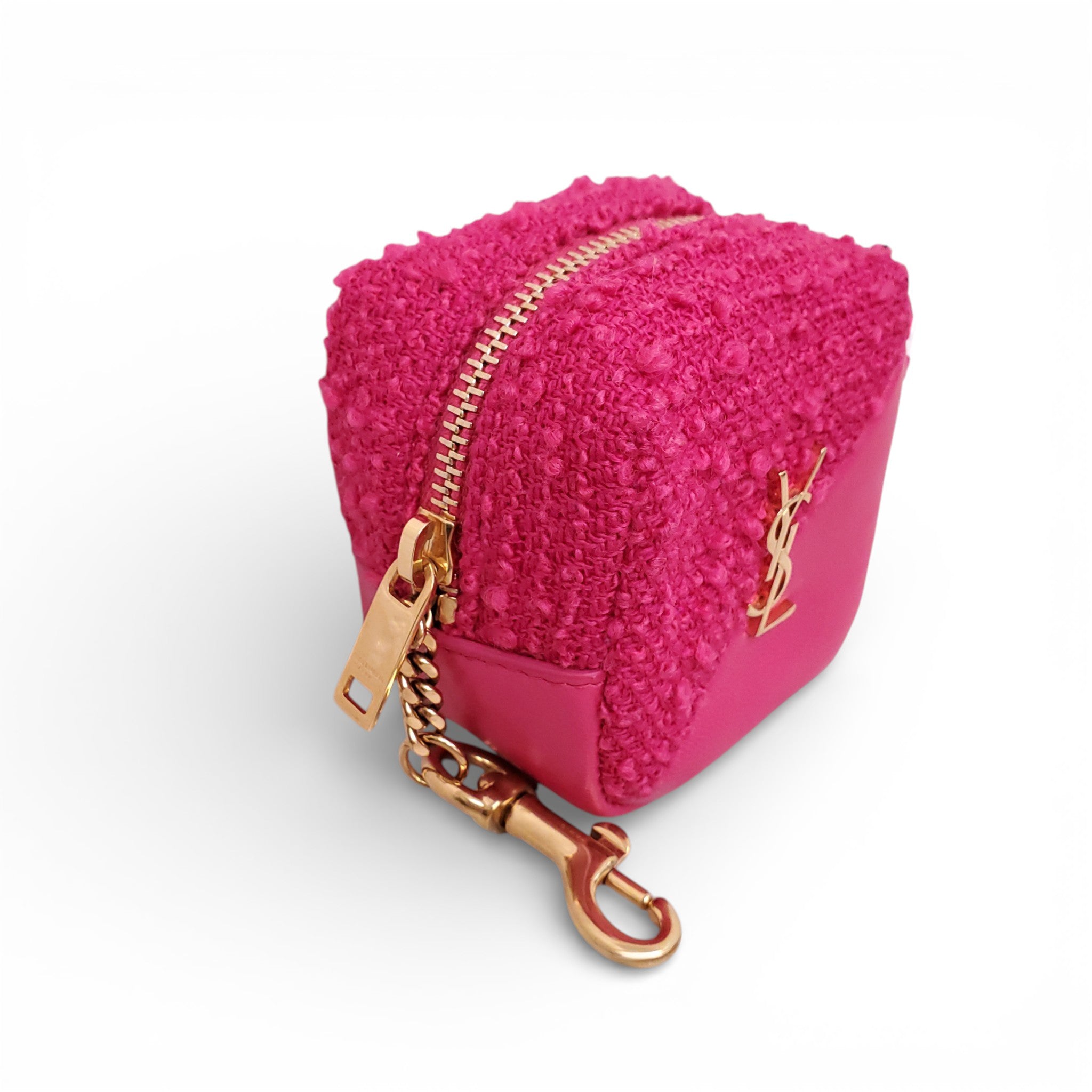 SAINT LAURENT PINK TWEED CUBE KEYRING