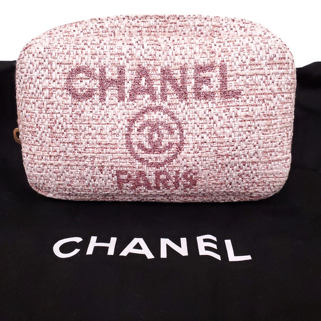 CHANEL PINK TWEED DEAUVILLE COSMETIC POUCH