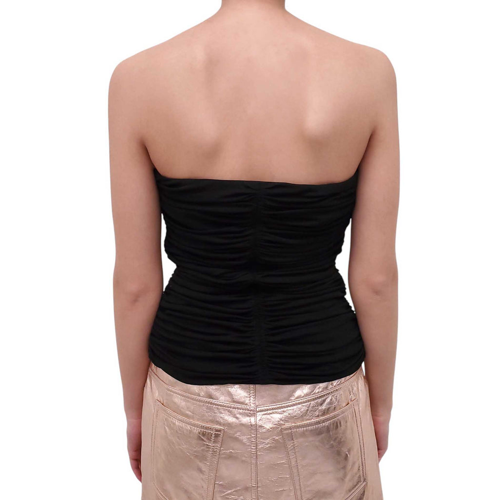 SAINT LAURENT BLACK RUCHED BUSTIER TOP - SIZE 40