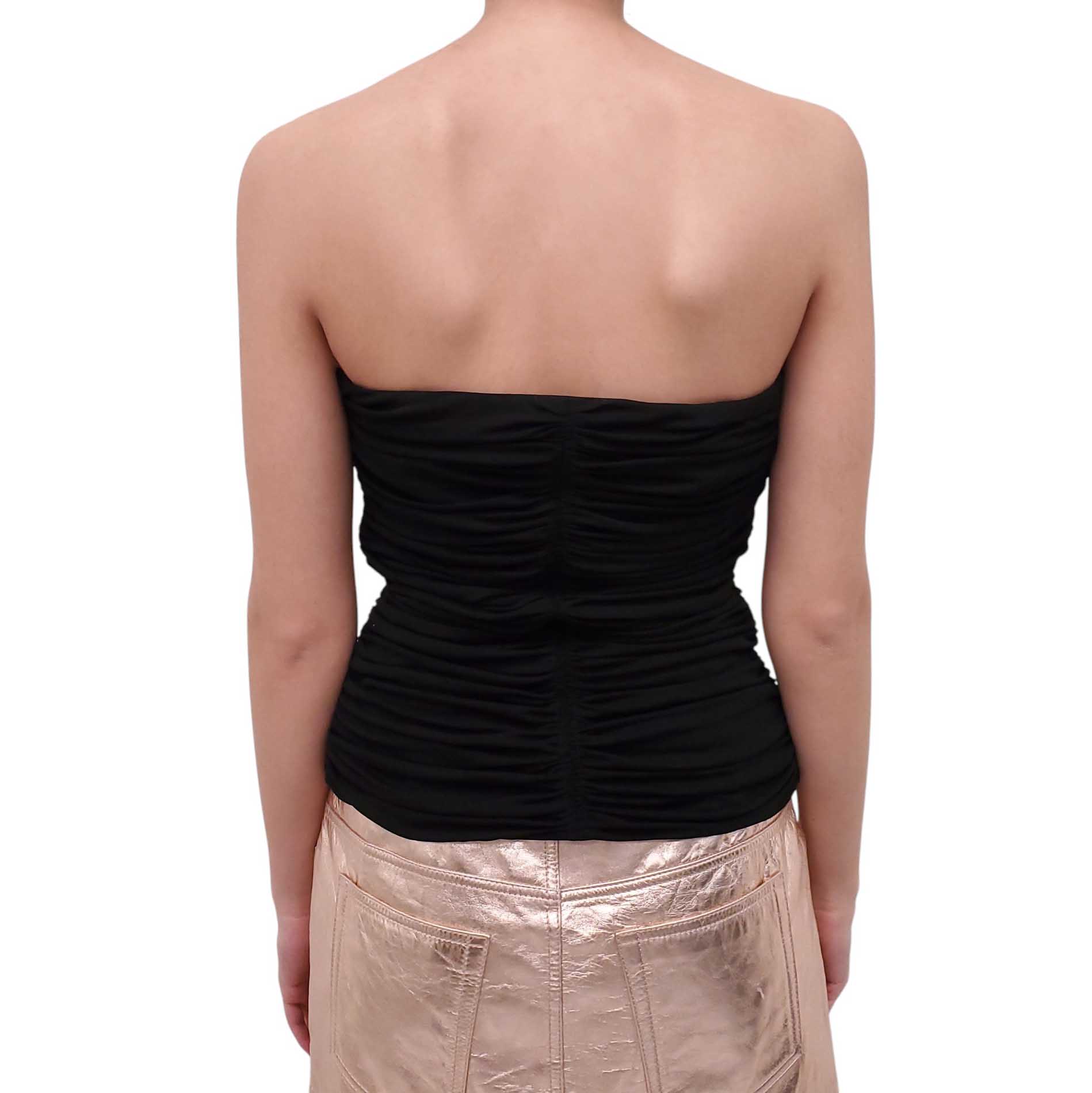 SAINT LAURENT BLACK RUCHED BUSTIER TOP - SIZE 40
