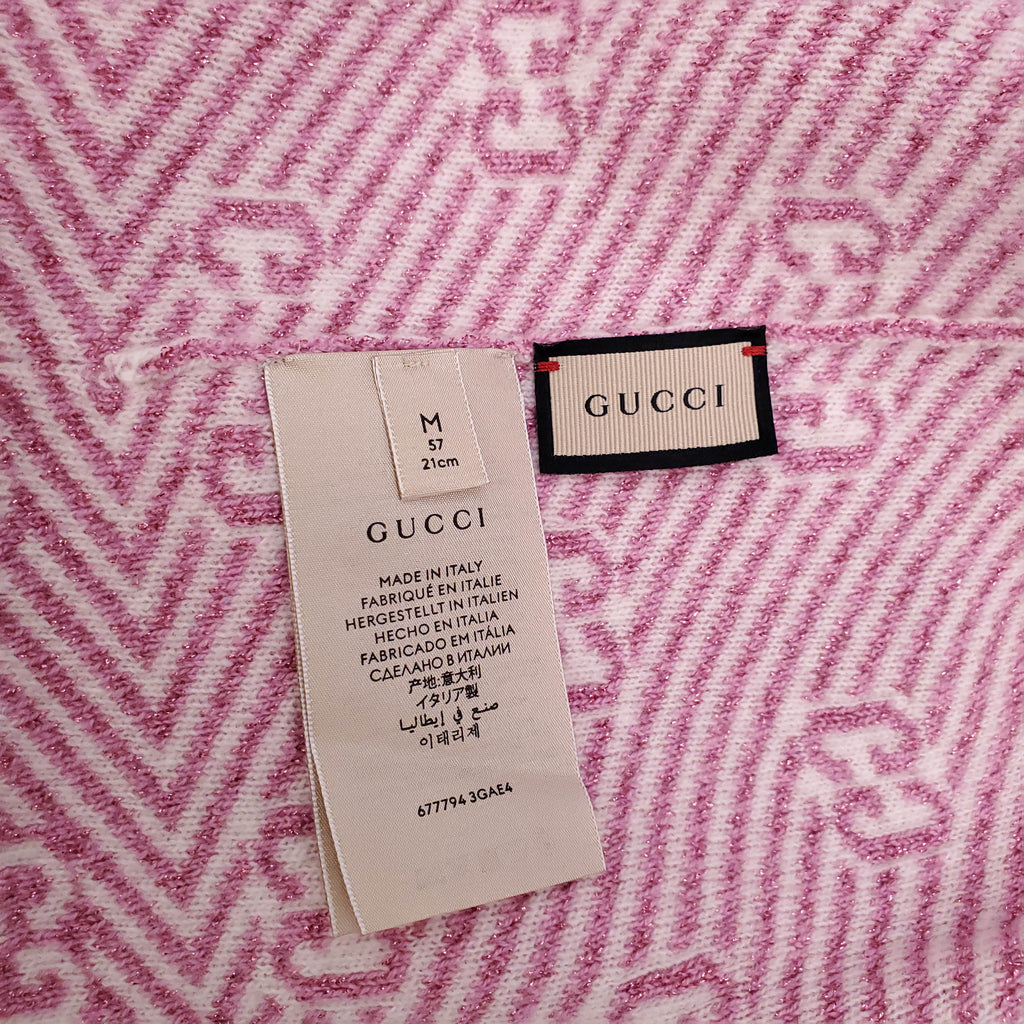GUCCI PINK METALLIC STRIPE LOGO HAT AND SCARF - SIZE M