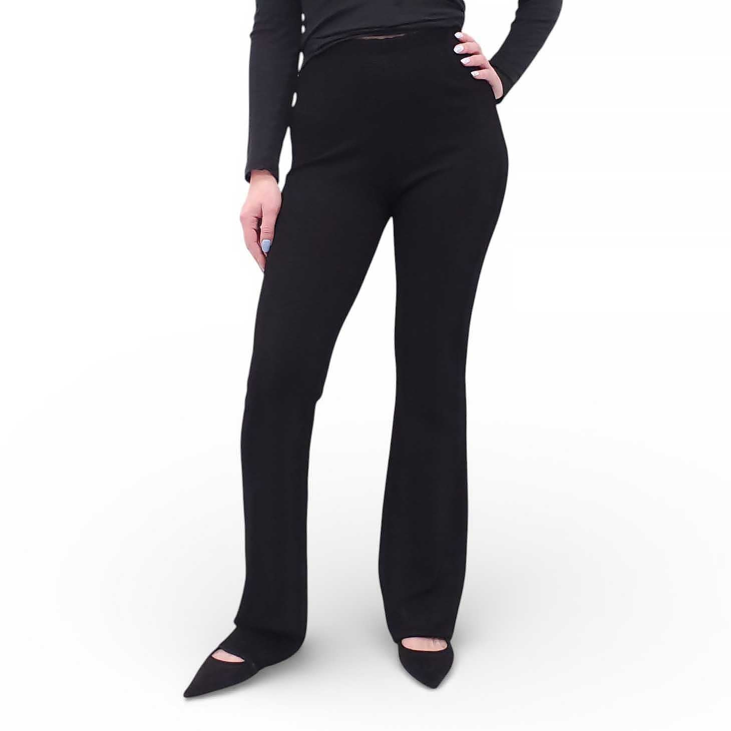 ANINE BING KNIT BLACK STRETCH FLARED WAFFLE TROUSERS - SIZE XS