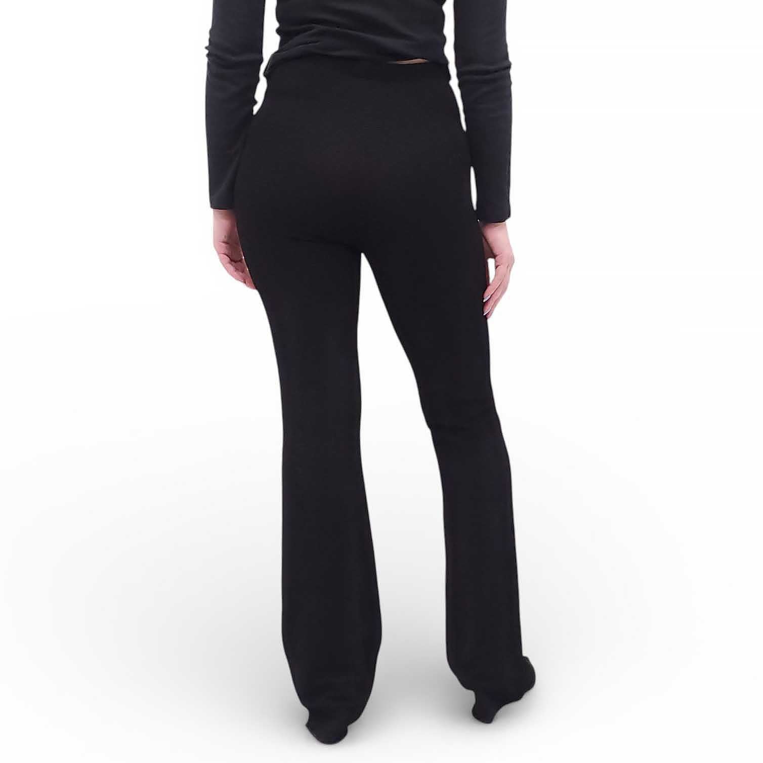 ANINE BING KNIT BLACK STRETCH FLARED WAFFLE TROUSERS - SIZE XS