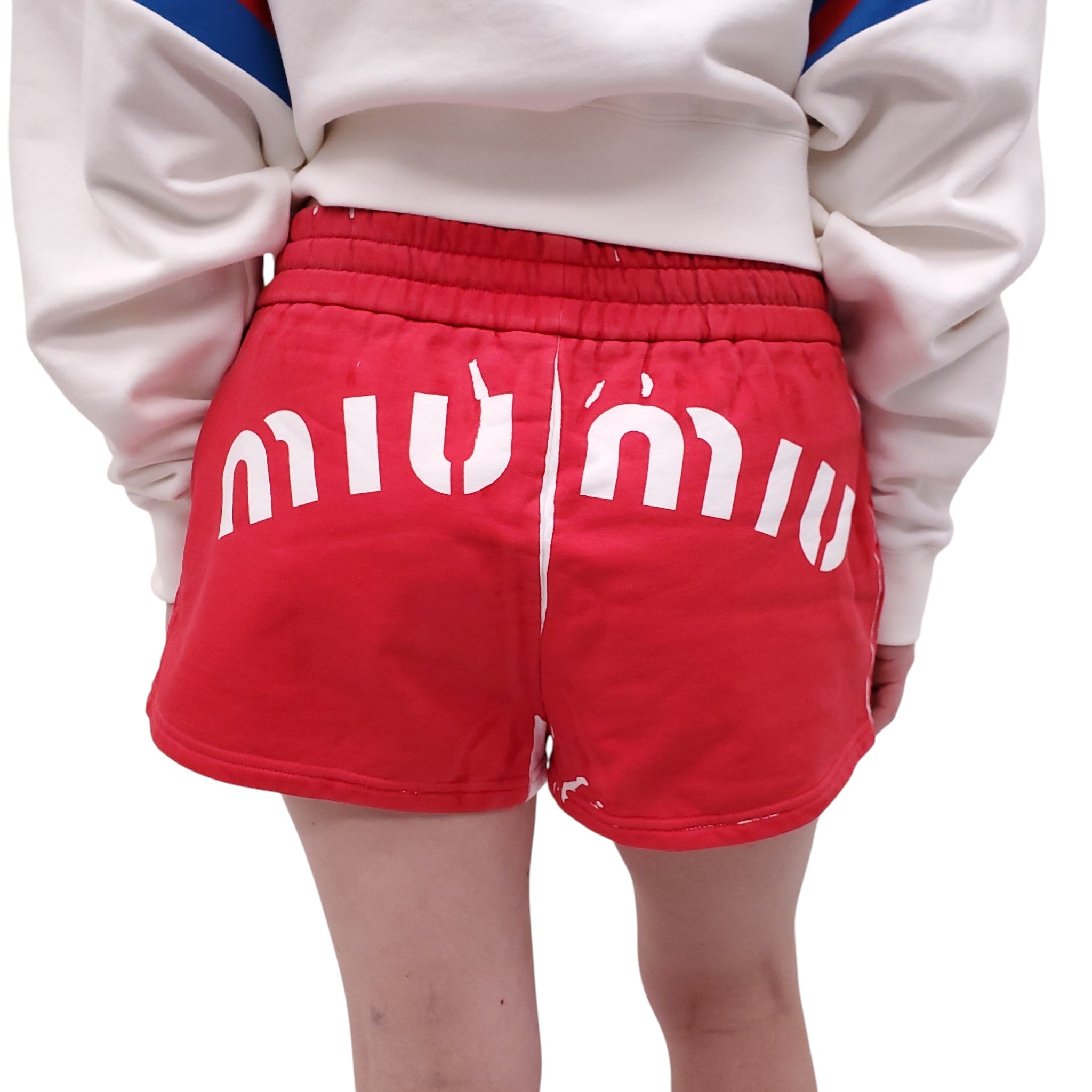 MIU MIU RED COTTON LOGO SHORTS - SIZE 42