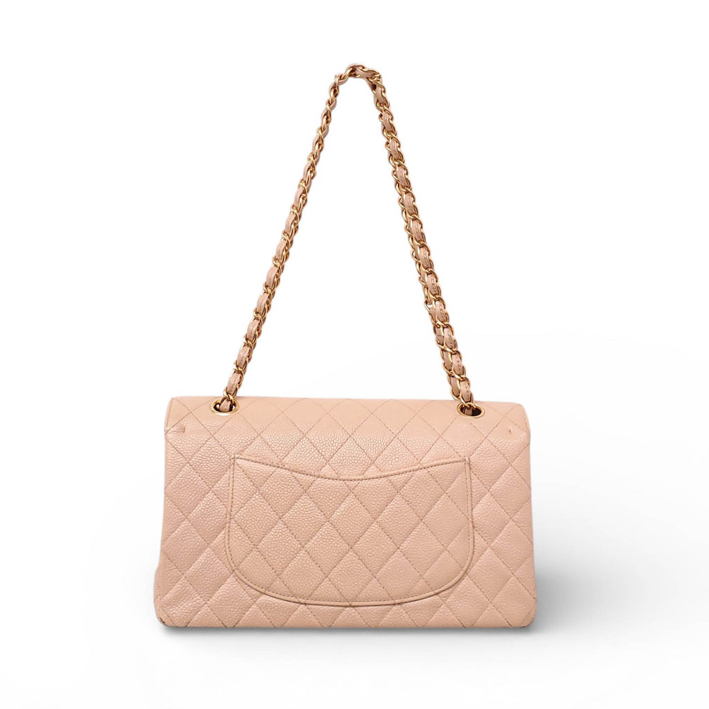 CHANEL VINTAGE CLASSIC BEIGE QUILTED CAVIAR MEDIUM DOUBLE FLAP BAG