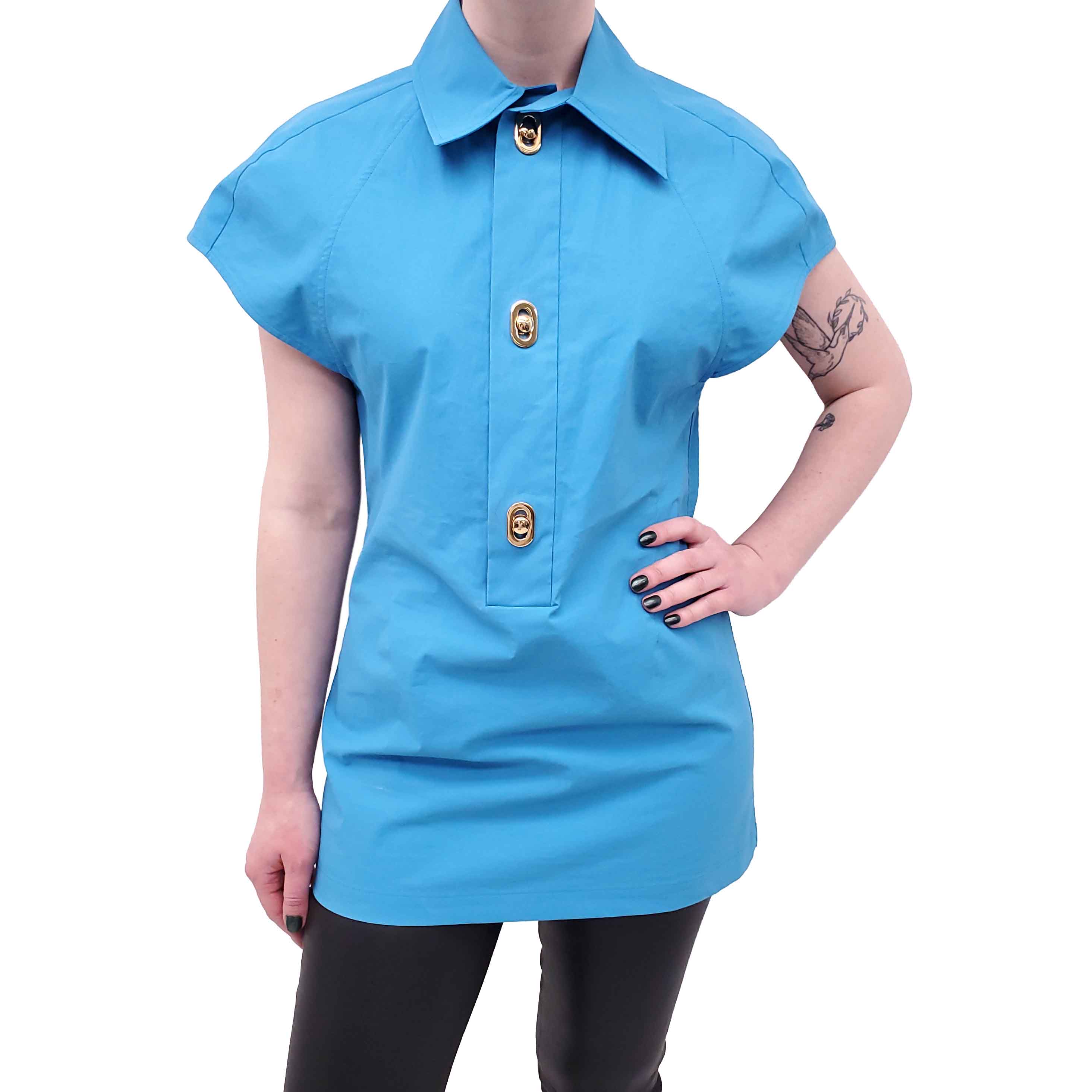 BOTTEGA VENETA BLUE COTTON TOP WITH GOLD CLASPS - SIZE 40