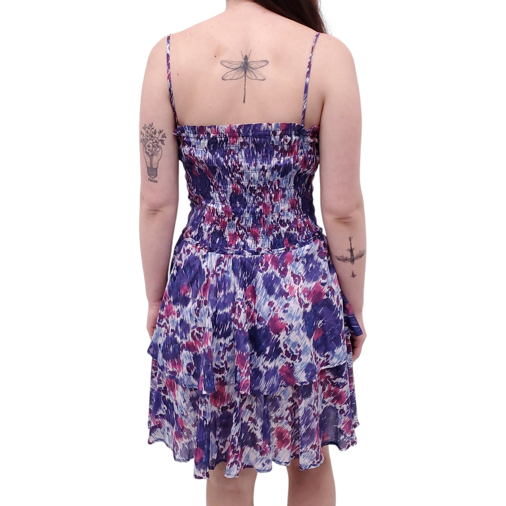 ISABEL MARANT ÉTOILE PURPLE, PINK AND BLUE PATTERNED COTTON MINI DRESS - SIZE 40