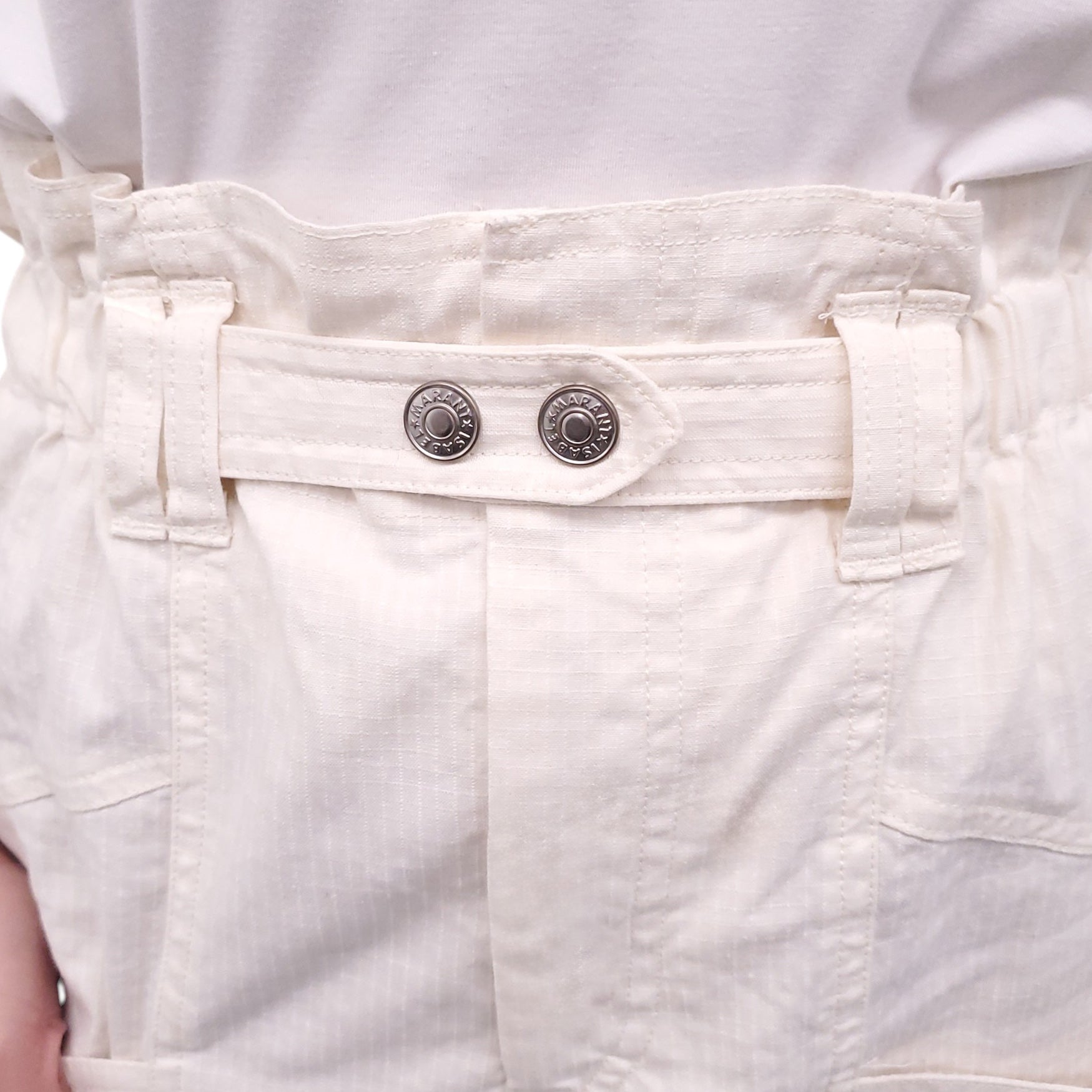 ISABEL MARANT CREAM COTTON AND LINEN BLEND HIGH WAISTED TROUSERS - SIZE 38