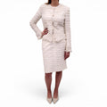 CHANEL 2005 CREAM TWEED SEQUIN SUIT WITH PEARL LOGO BUTTONS - SIZE 42