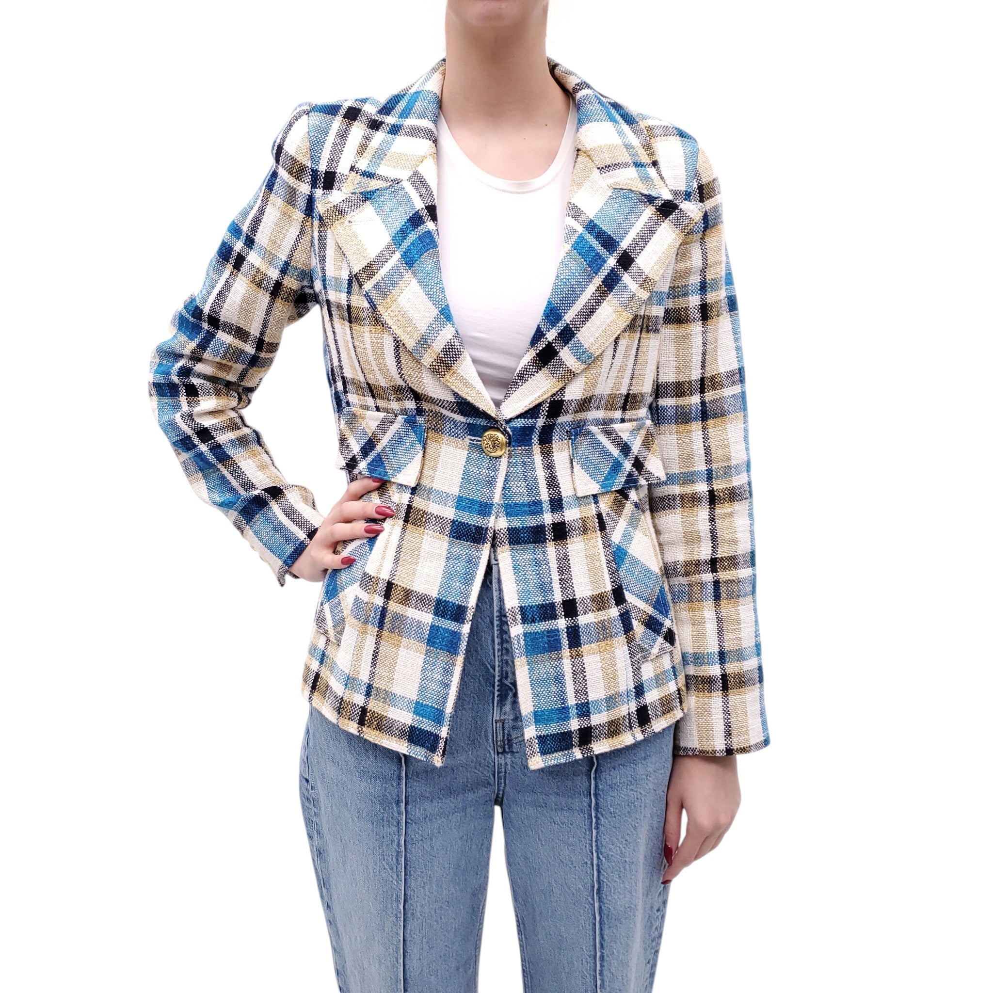 SMYTHE BLUE AND YELLOW PLAID BLAZER - SIZE 8