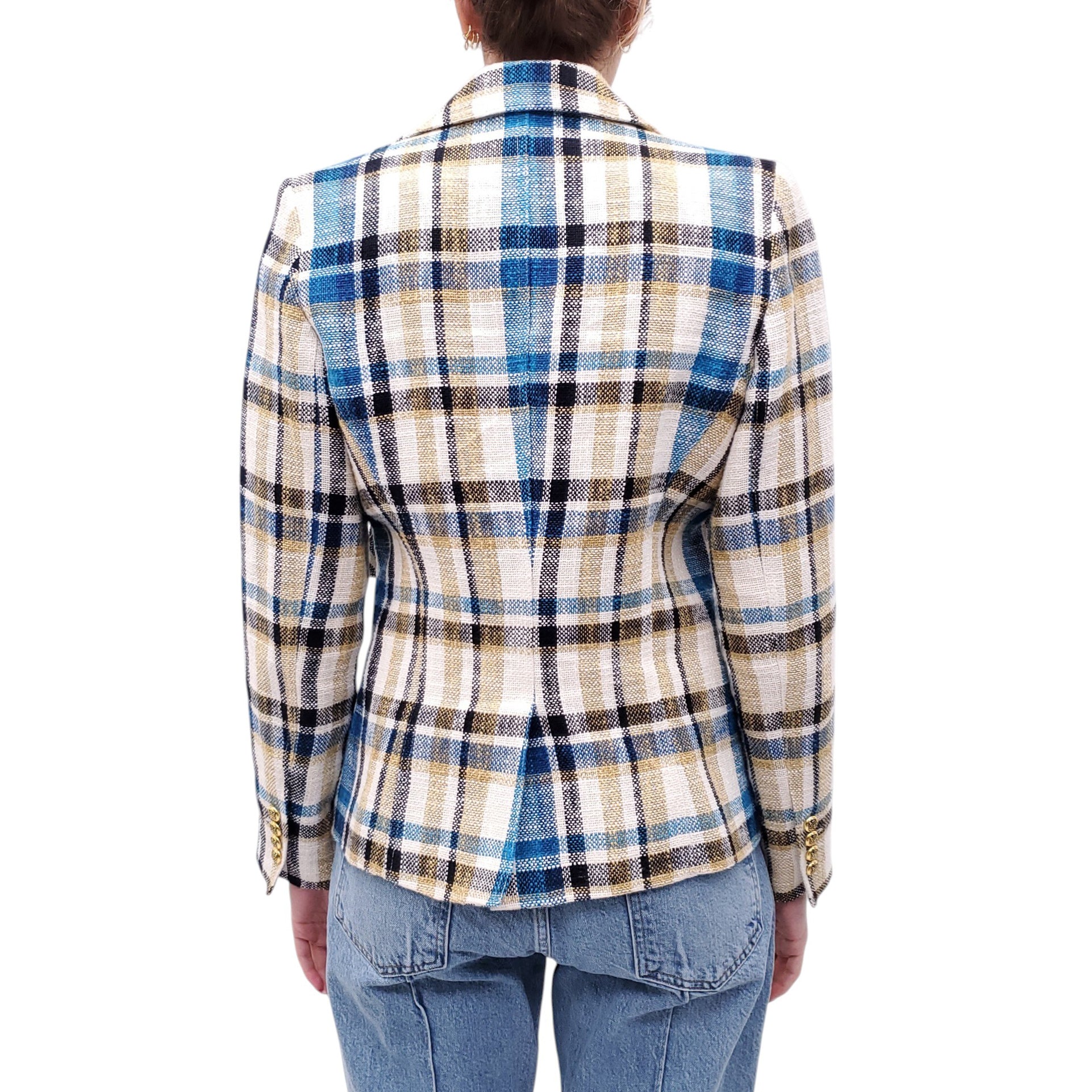 SMYTHE BLUE AND YELLOW PLAID BLAZER - SIZE 8