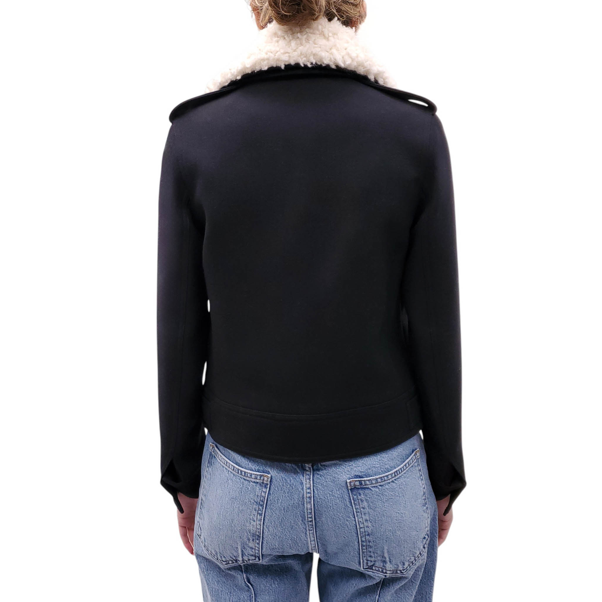 SMYTHE BLACK JACKET WITH SHEARLING COLLAR - SIZE 6