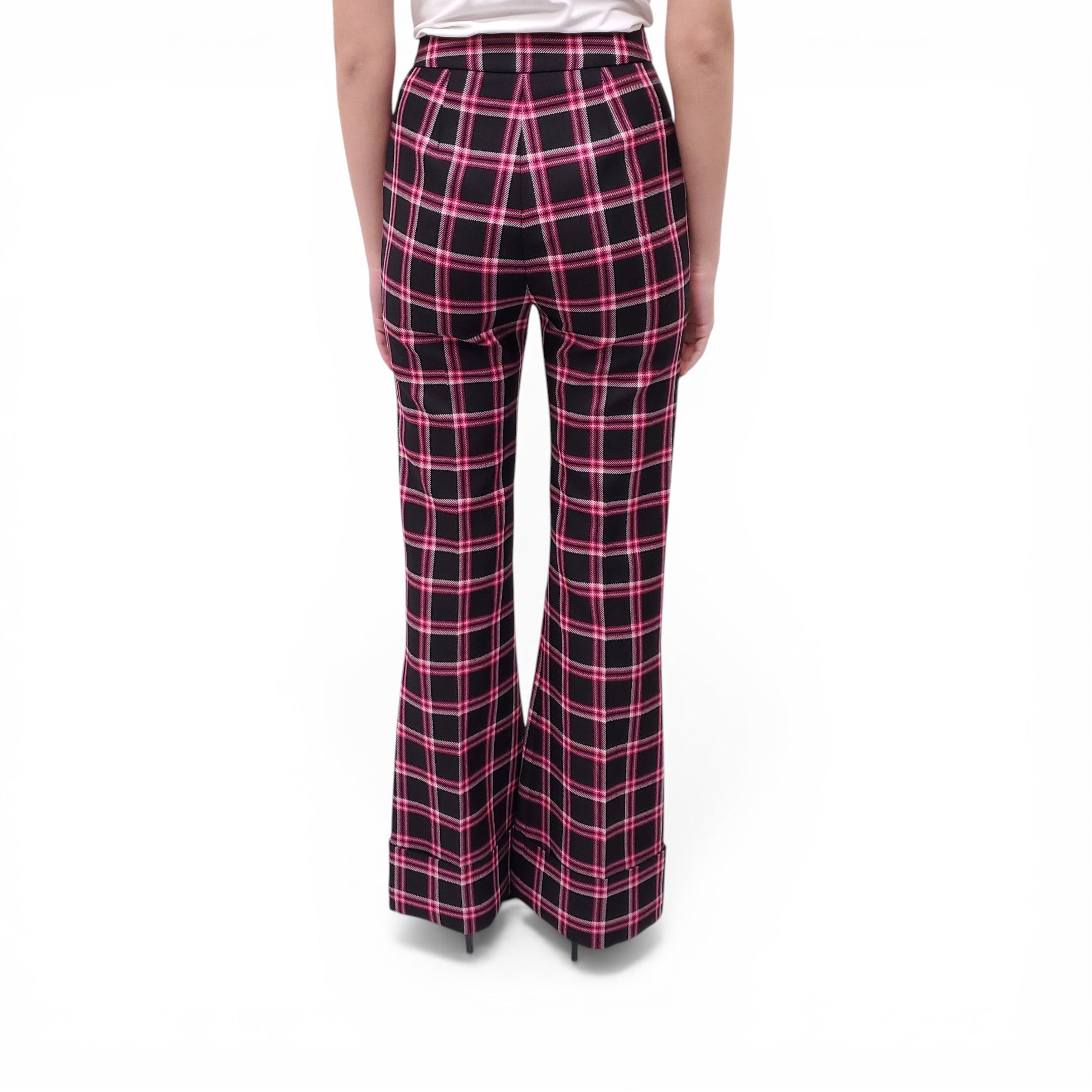 SMYTHE BLACK AND PINK PLAID HIGH WAISTED CUFFED TROUSERS - SIZE 0