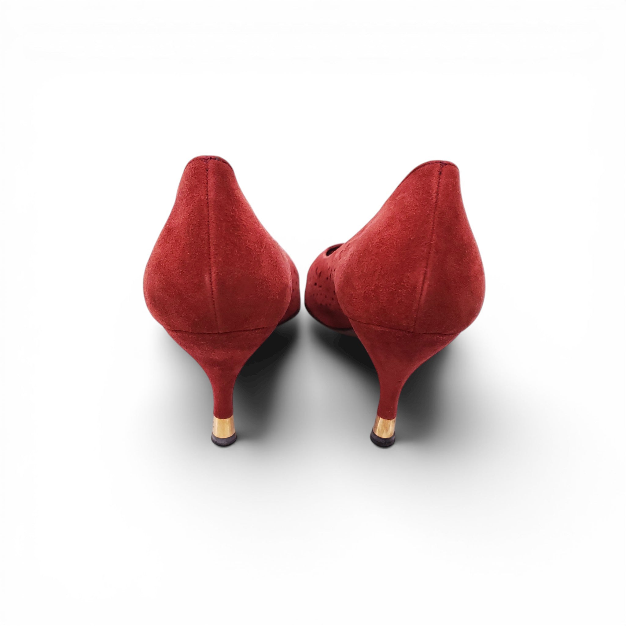 LOUIS VUITTON VINTAGE BURGUNDY HEELS WITH PERFORATED DETAIL - SIZE 40