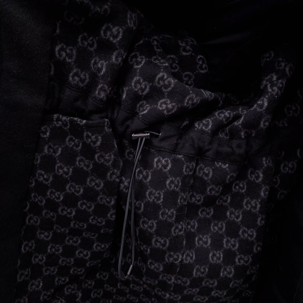 GUCCI BLACK WOOL COAT WITH MONOGRAM LINING - SIZE 38