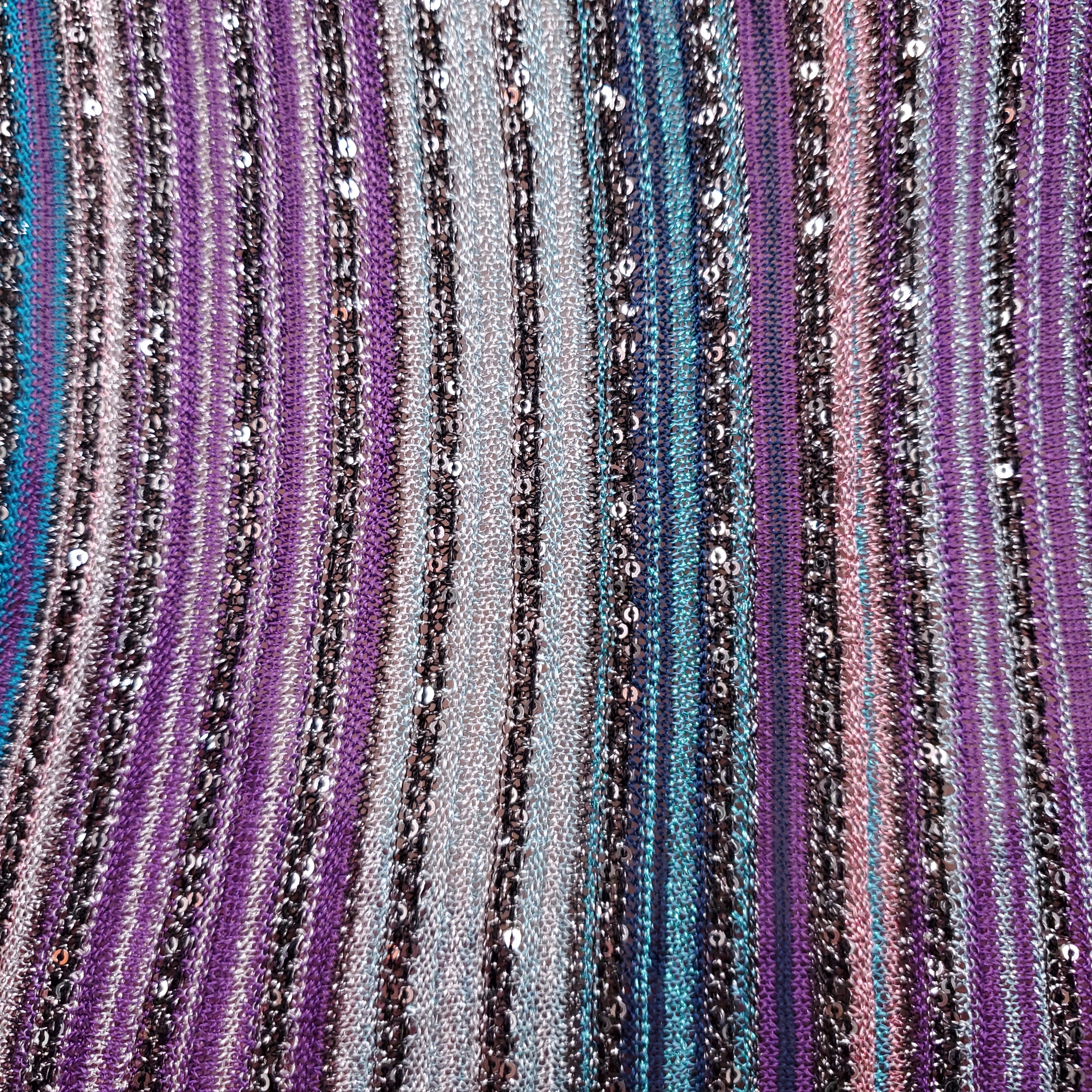 MISSONI BLUE AND PURPLE STRIPED SEQUIN MINI DRESS - SIZE 40