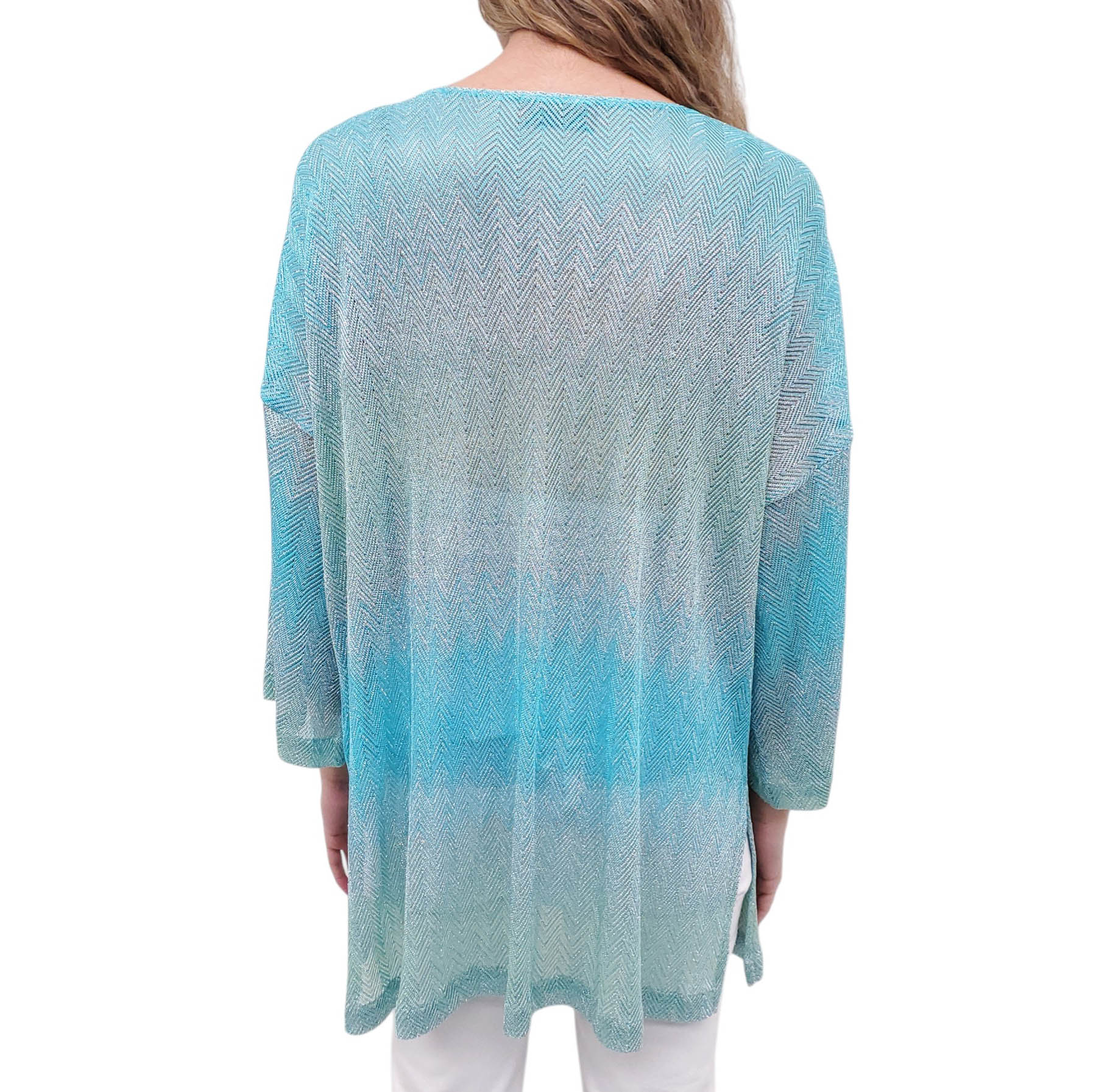 MISSONI BLUE METALLIC CHEVRON KNIT COVER UP TOP - SIZE 42