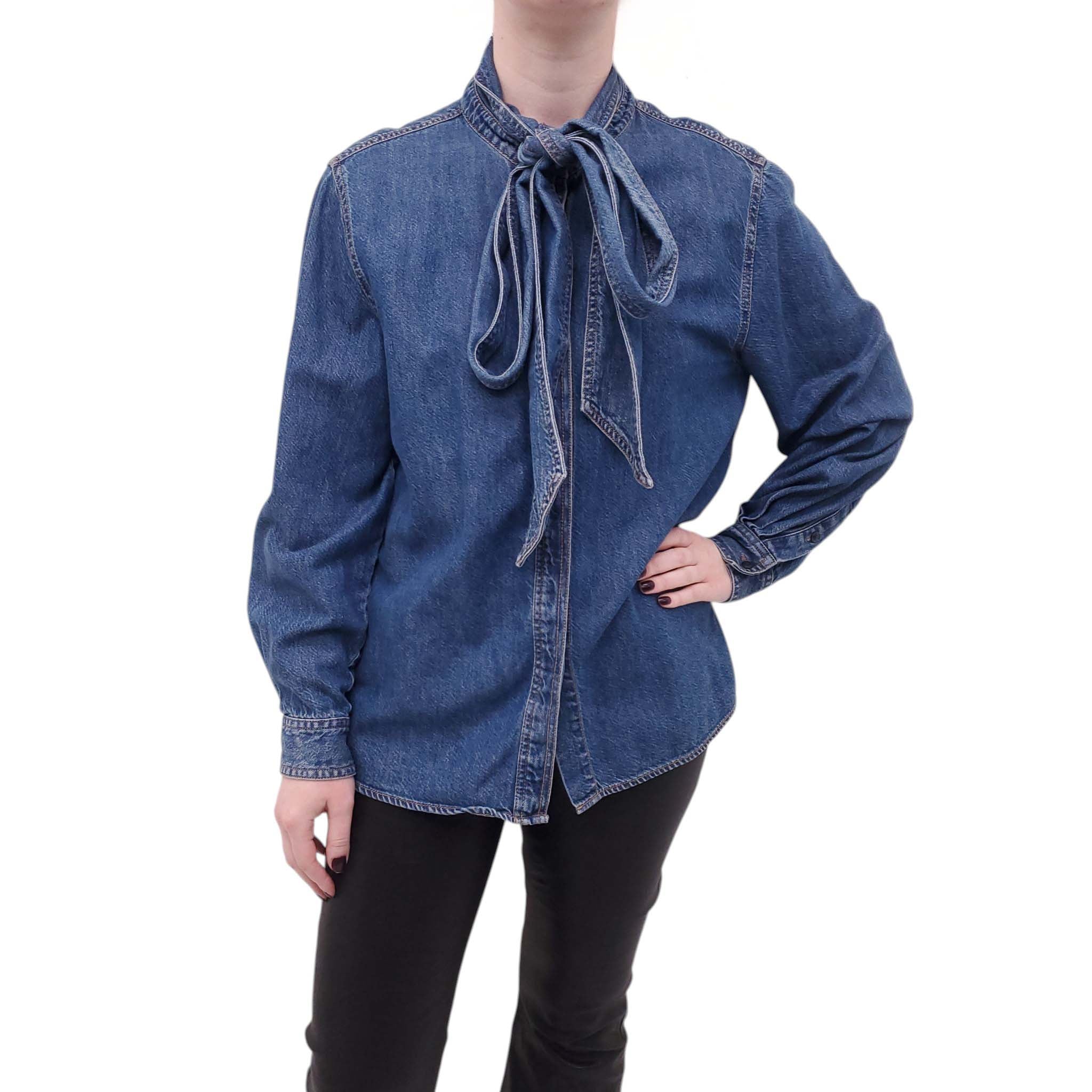 FRAME DENIM TOP WITH TIE DETAIL - SIZE M