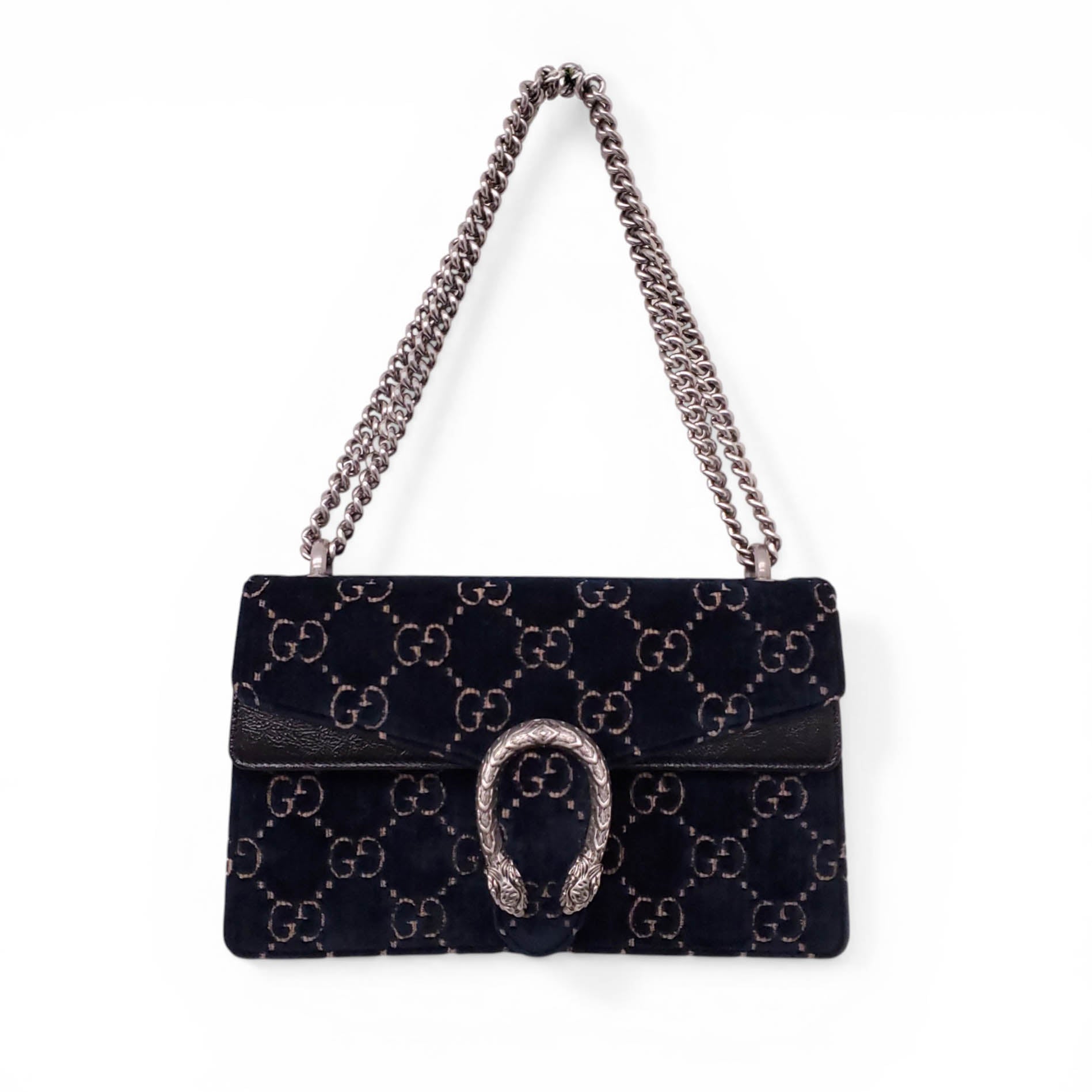 GUCCI NAVY SUEDE AND PATENT MEDIUM DIONYSUS BAG