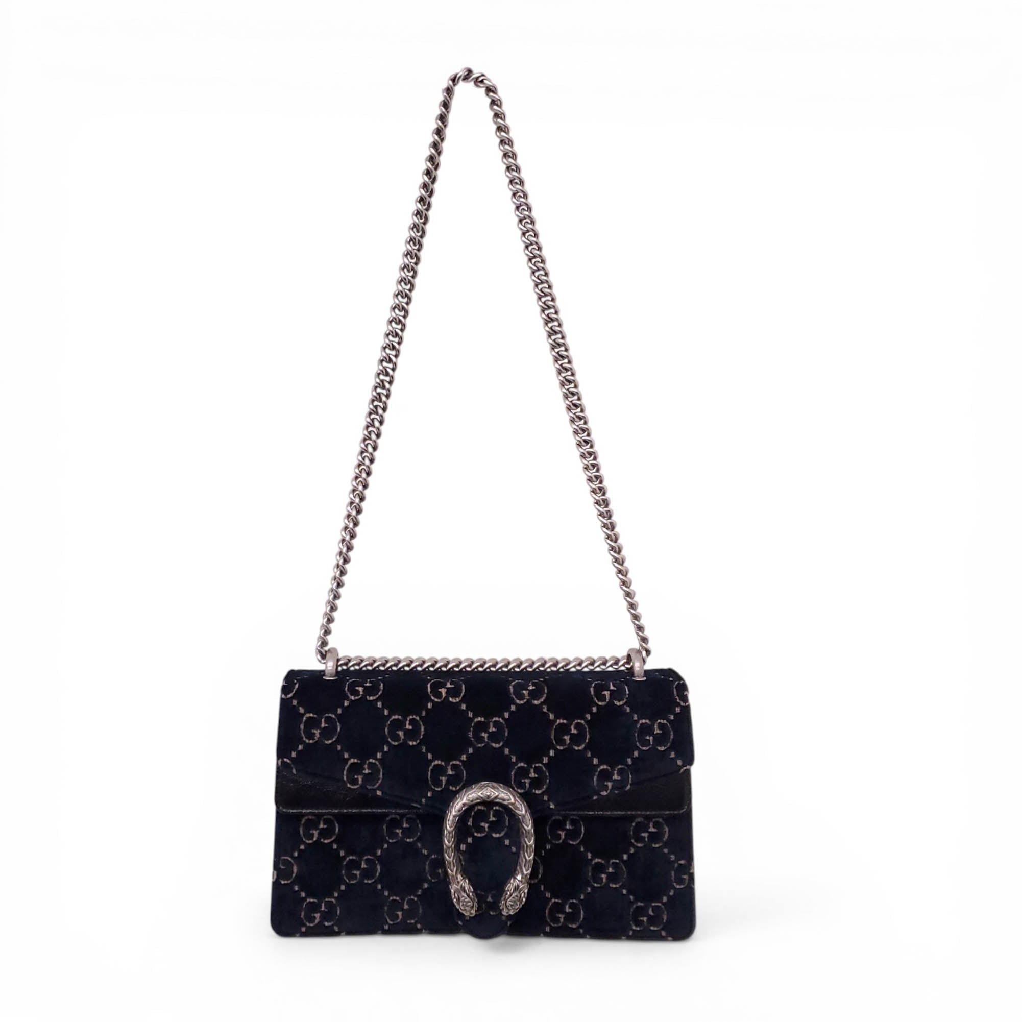 GUCCI NAVY SUEDE AND PATENT MEDIUM DIONYSUS BAG