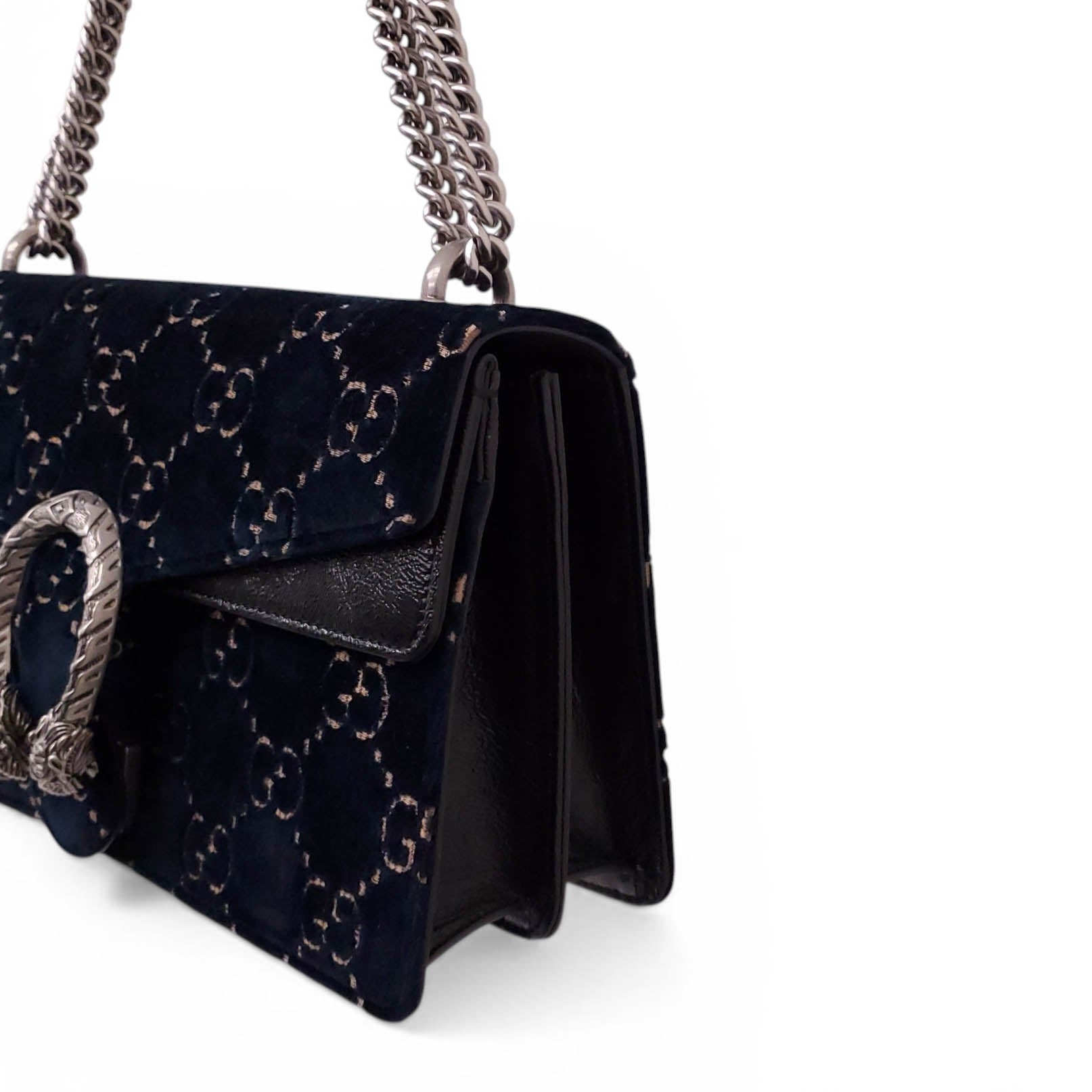 GUCCI NAVY SUEDE AND PATENT MEDIUM DIONYSUS BAG