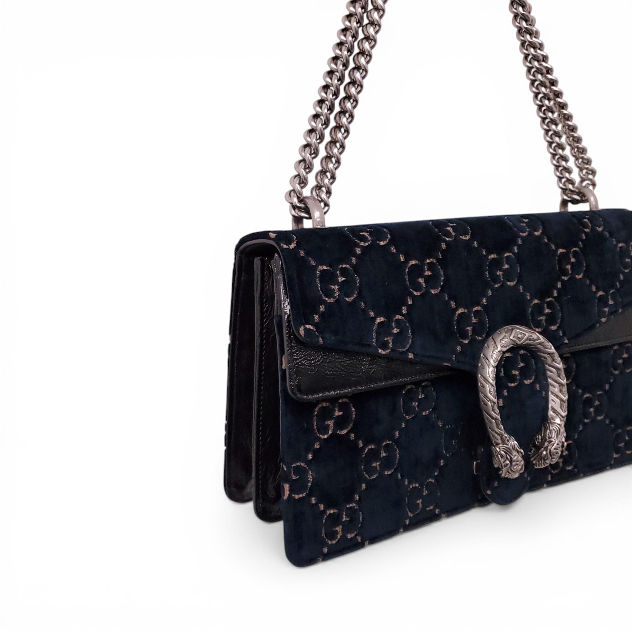 GUCCI NAVY SUEDE AND PATENT MEDIUM DIONYSUS BAG