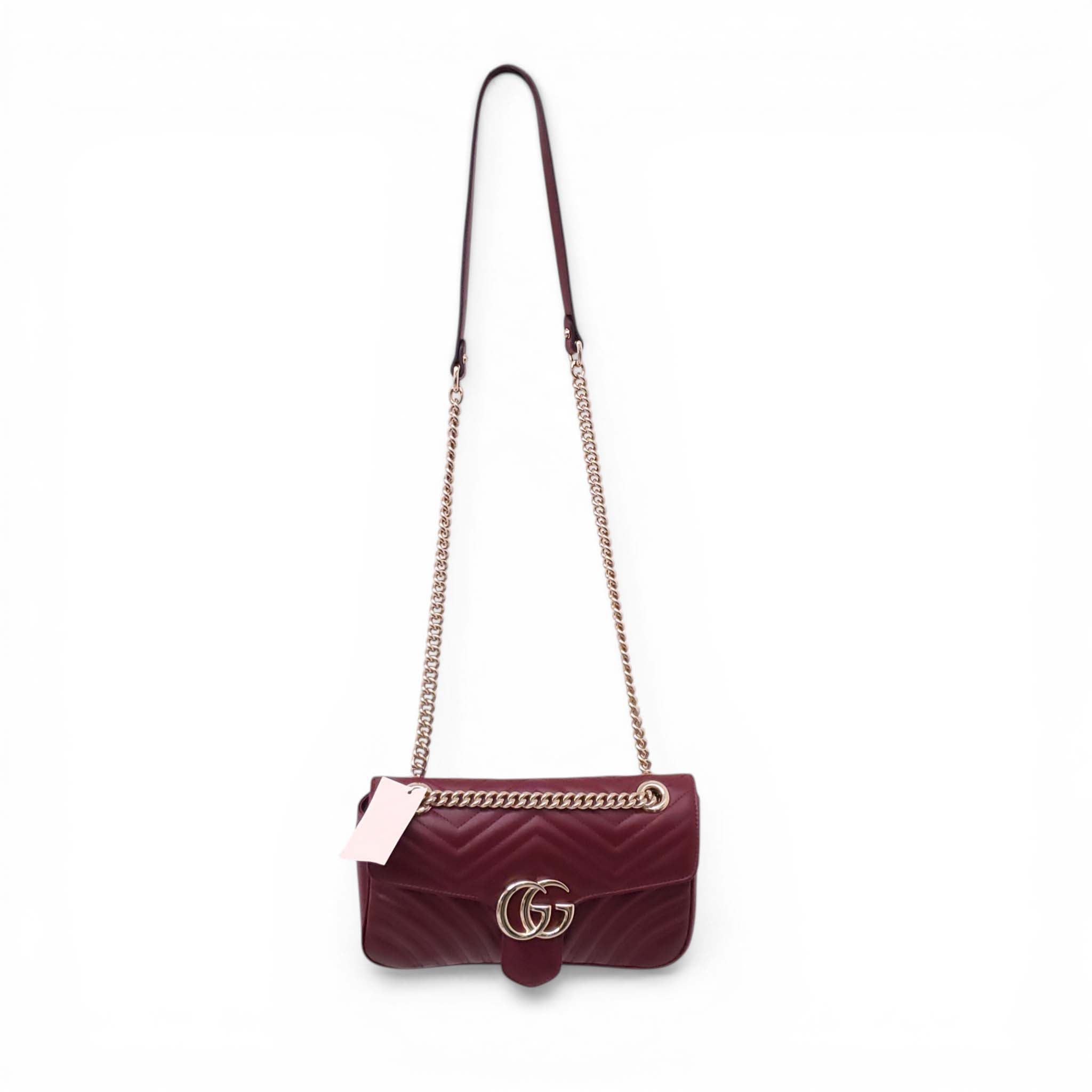GUCCI GG BURGUNDY MARMONT MEDIUM SHOULDER BAG