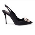 ROGER VIVIER BLACK SLINGBACK HEELS WITH CRYSTAL EMBELLISHMENT - SIZE 40.5