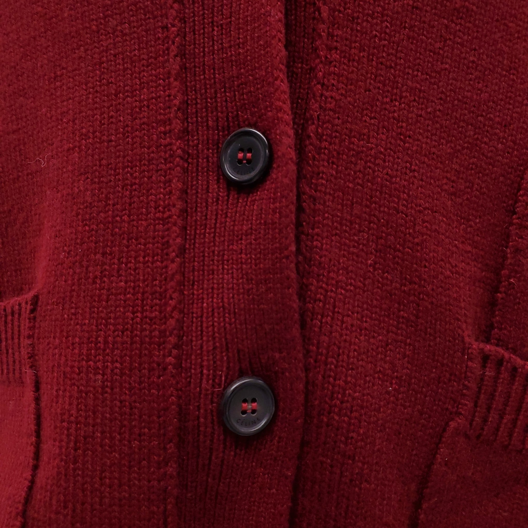 CELINE BURGUNDY CASHMERE DOUBLE POCKET TRIOMPHE CARDIGAN - SIZE S