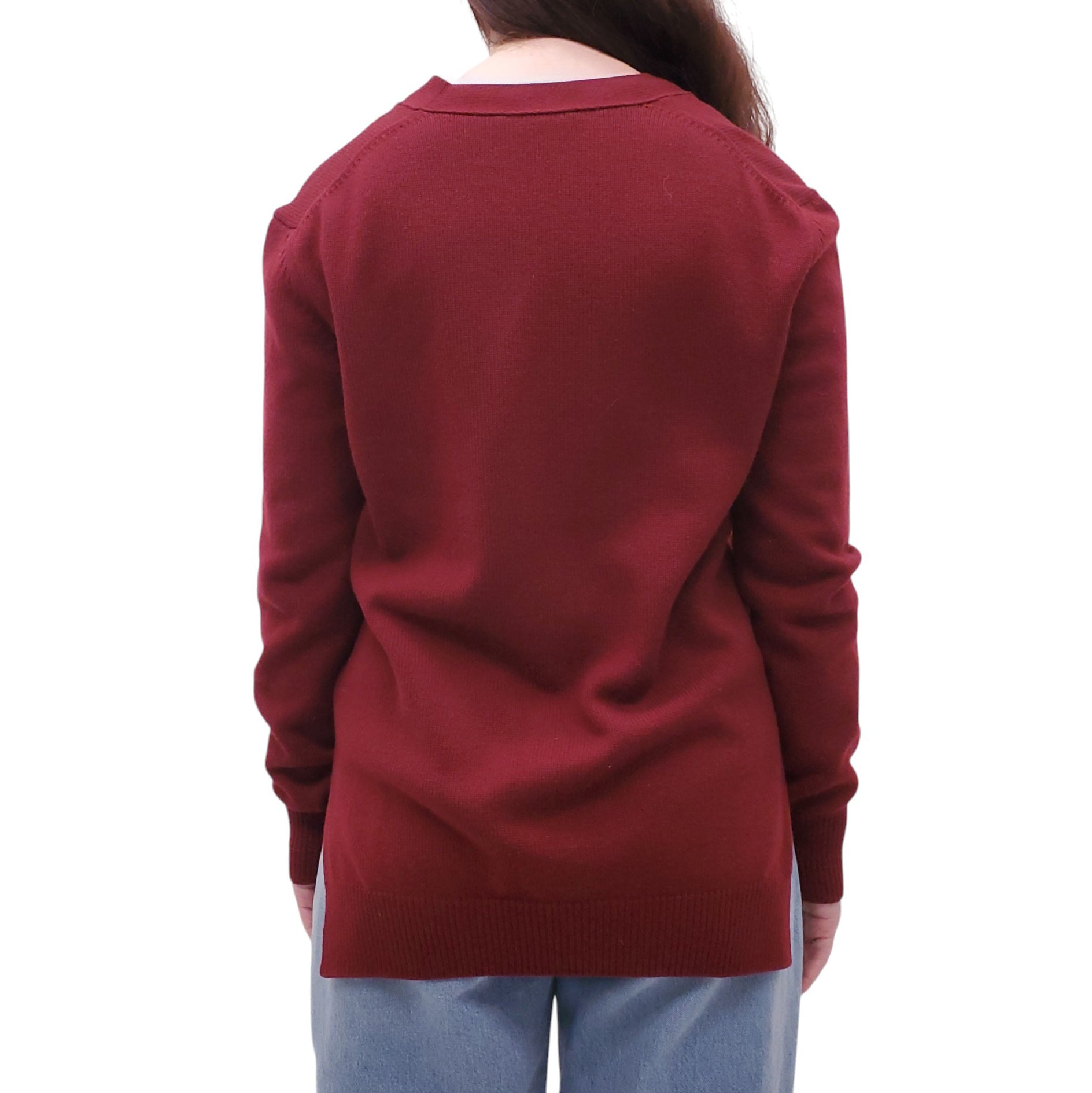 CELINE BURGUNDY CASHMERE DOUBLE POCKET TRIOMPHE CARDIGAN - SIZE S
