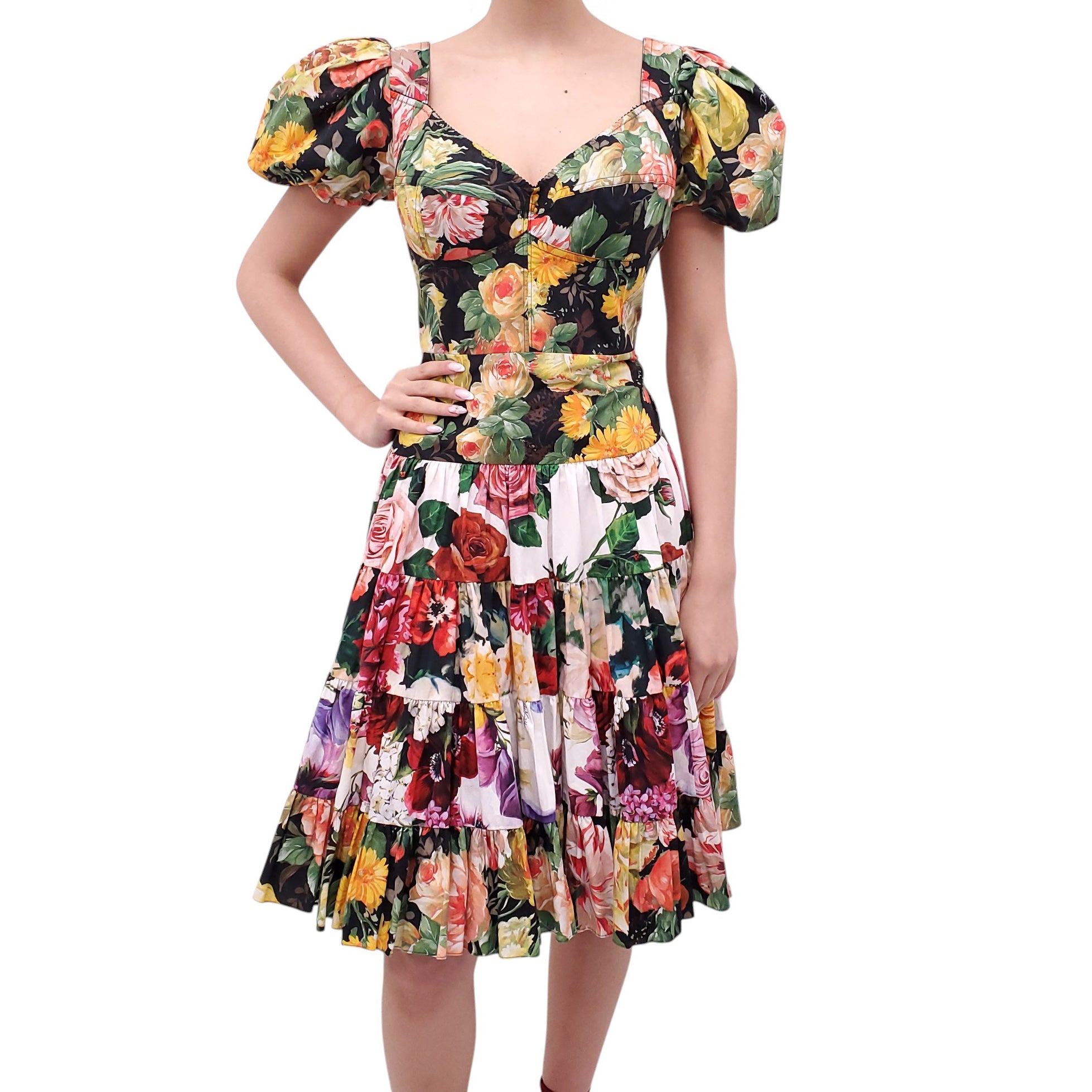 DOLCE & GABBANA TWO-TONED FLORAL DRESS - SIZE 48