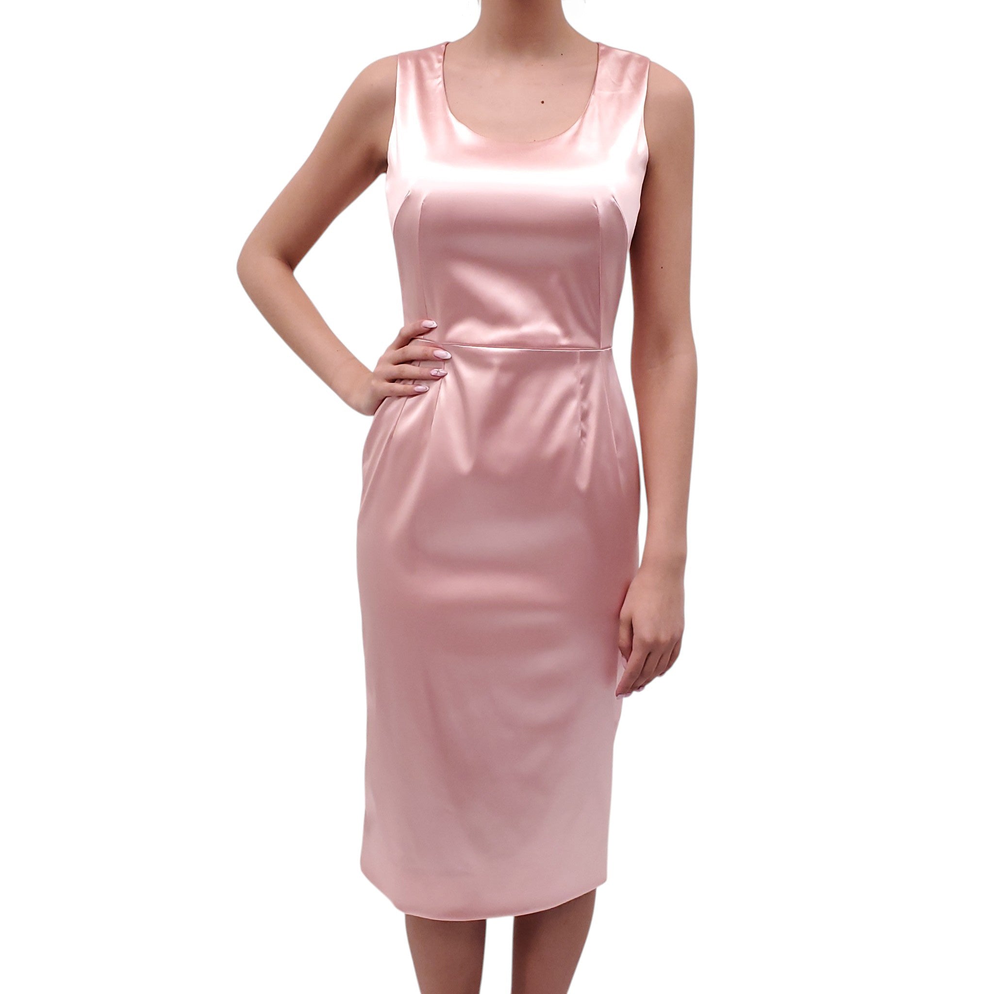 DOLCE & GABBANA BLUSH PINK SATIN MIDI DRESS - SIZE 42